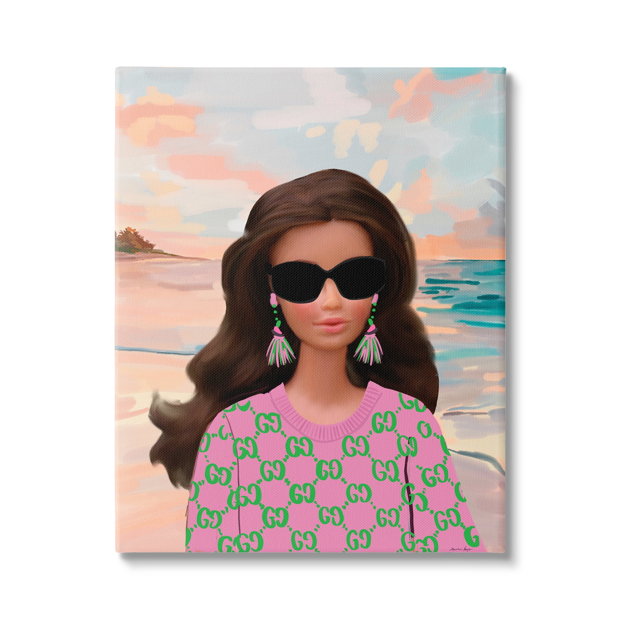 Stupell Industries Abstract Fashionista on Beach Landscape Painting Gallery Wrapped Canvas Art Print Wall Art, 36 x 48