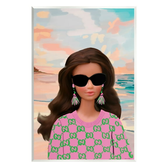 Stupell Industries Abstract Fashionista on Beach Landscape Painting Unframed Art Print Wall Art, 10 x 15