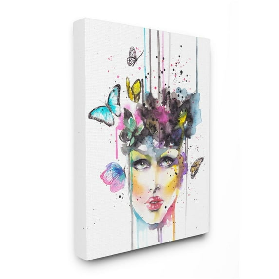 Stupell Industries Abstract Female Fashion Portrait Butterfly Watercolor Design by Elisaveta Stoilova, 24" x 30"