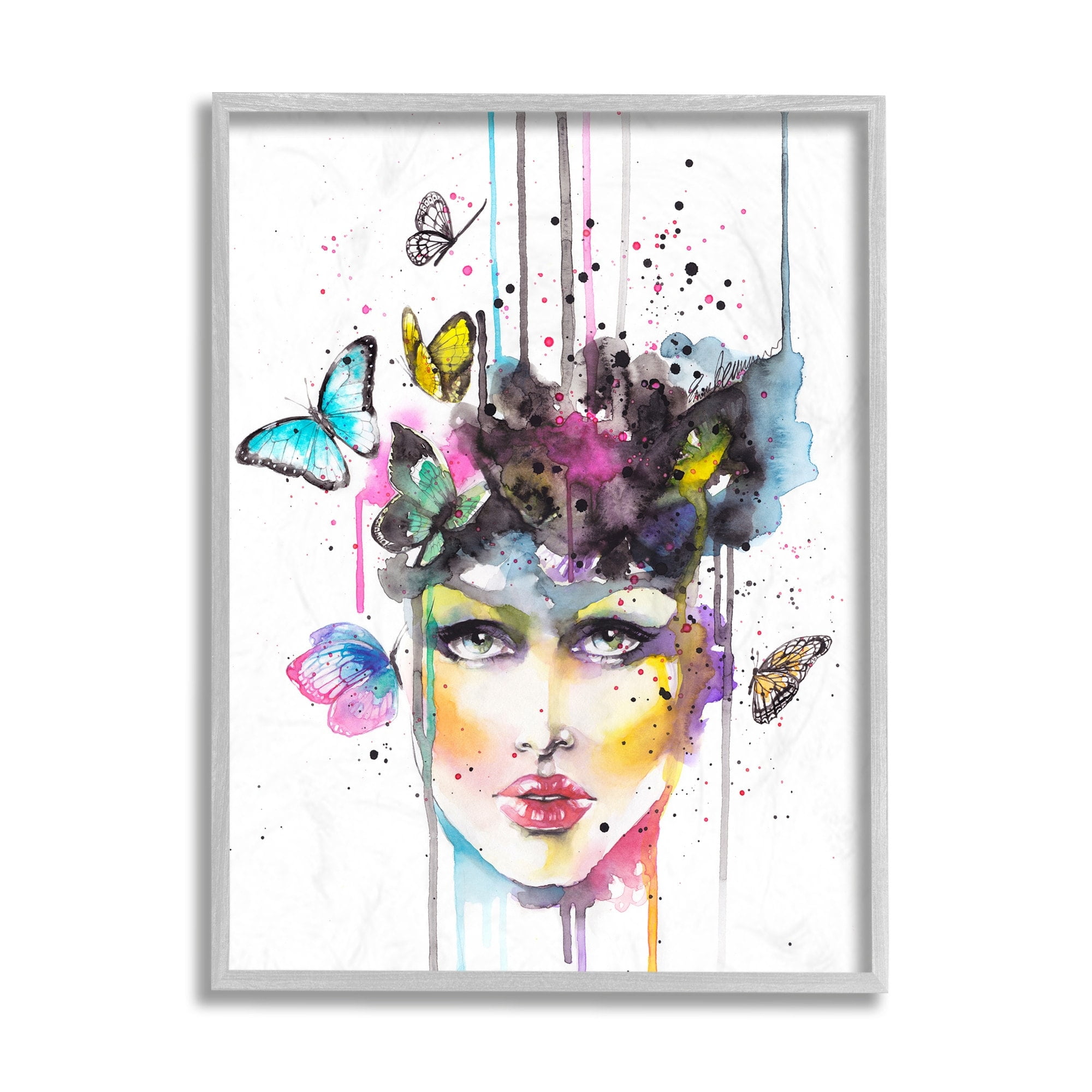Stupell Industries Abstract Female Fashion Portrait Butterfly Watercolor Design by Elisaveta Stoilova