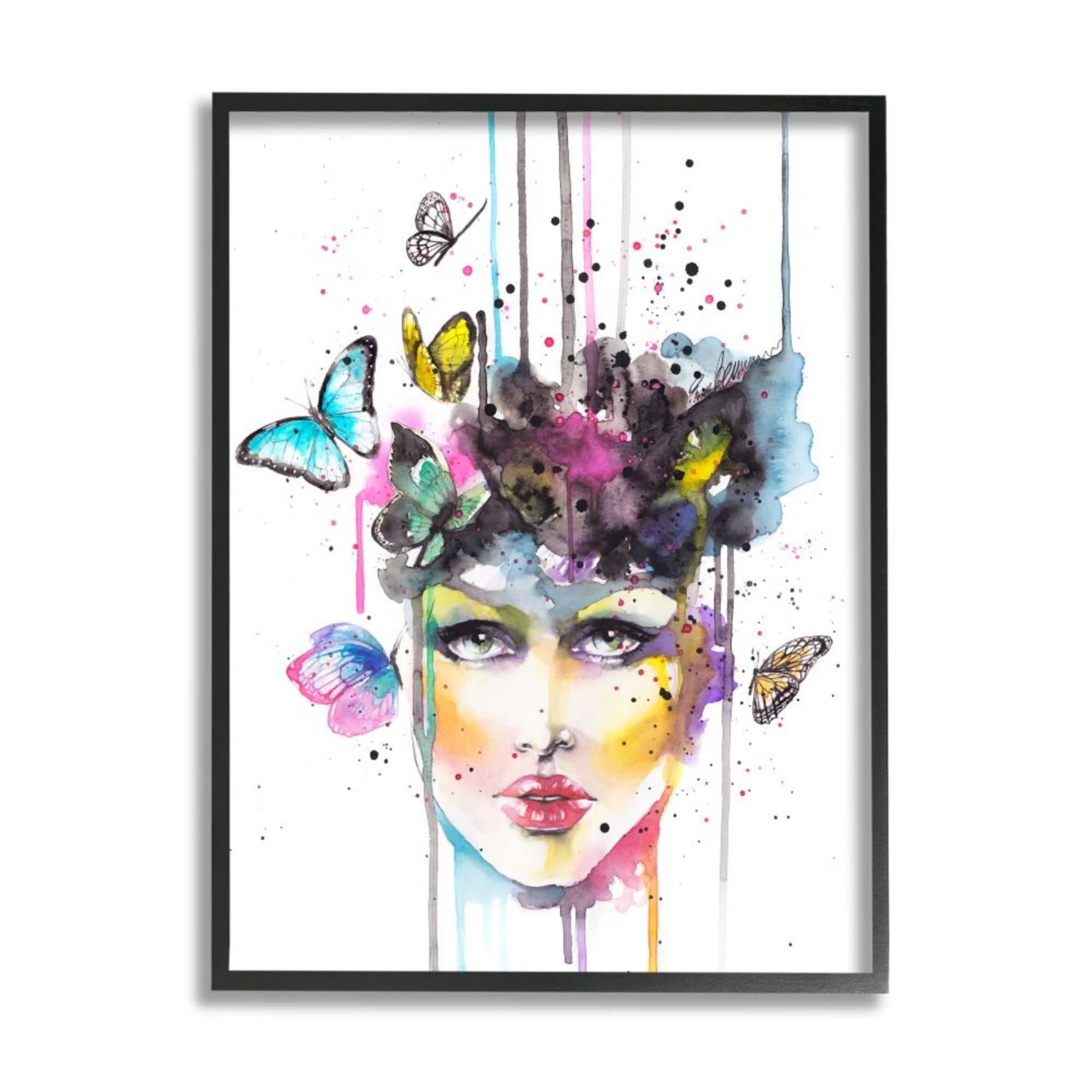 Stupell Industries Abstract Female Fashion Portrait Butterfly Watercolor Design by Elisaveta Stoilova