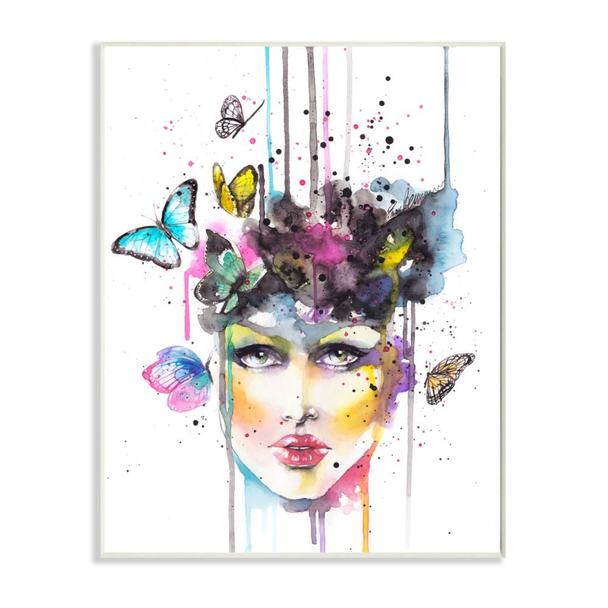 Stupell Industries Abstract Female Fashion Portrait Butterfly Watercolor Design by Elisaveta Stoilova