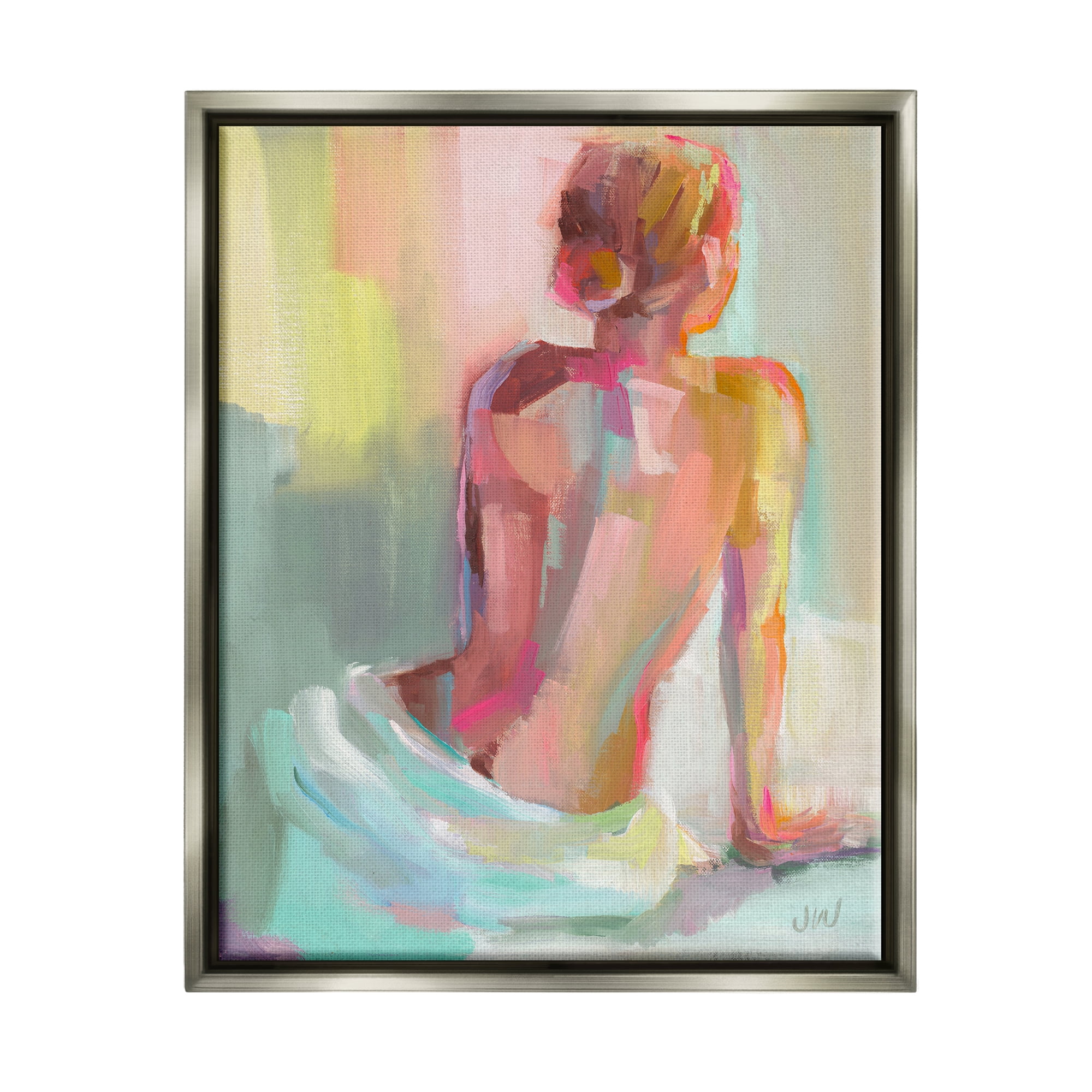 Stupell Industries Abstract Female Figure Study Abstract Painting Gray Floater Framed Canvas Art Print Wall Art, 17 x 21