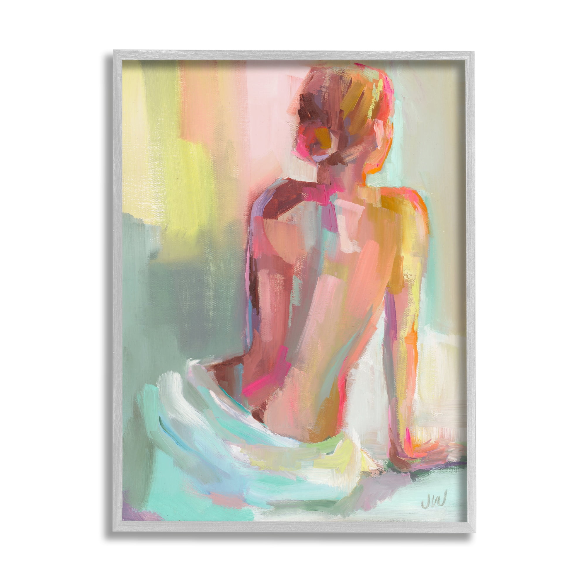 Stupell Industries Abstract Female Figure Study Abstract Painting Gray Framed Art Print Wall Art, 16 x 20