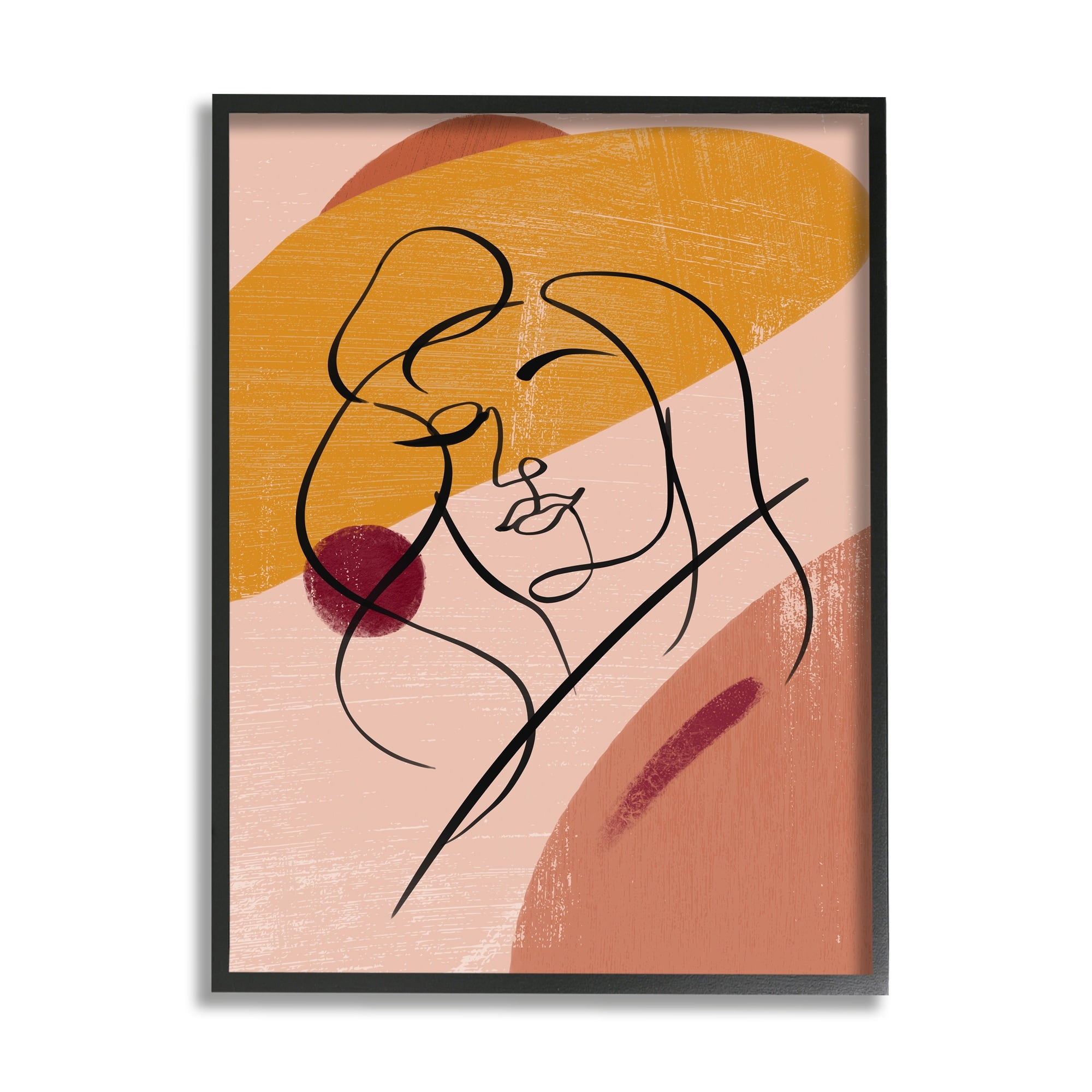 Stupell Industries Abstract Female Portrait Linework Warm Circular Shapes Black Framed by Ziwei Li