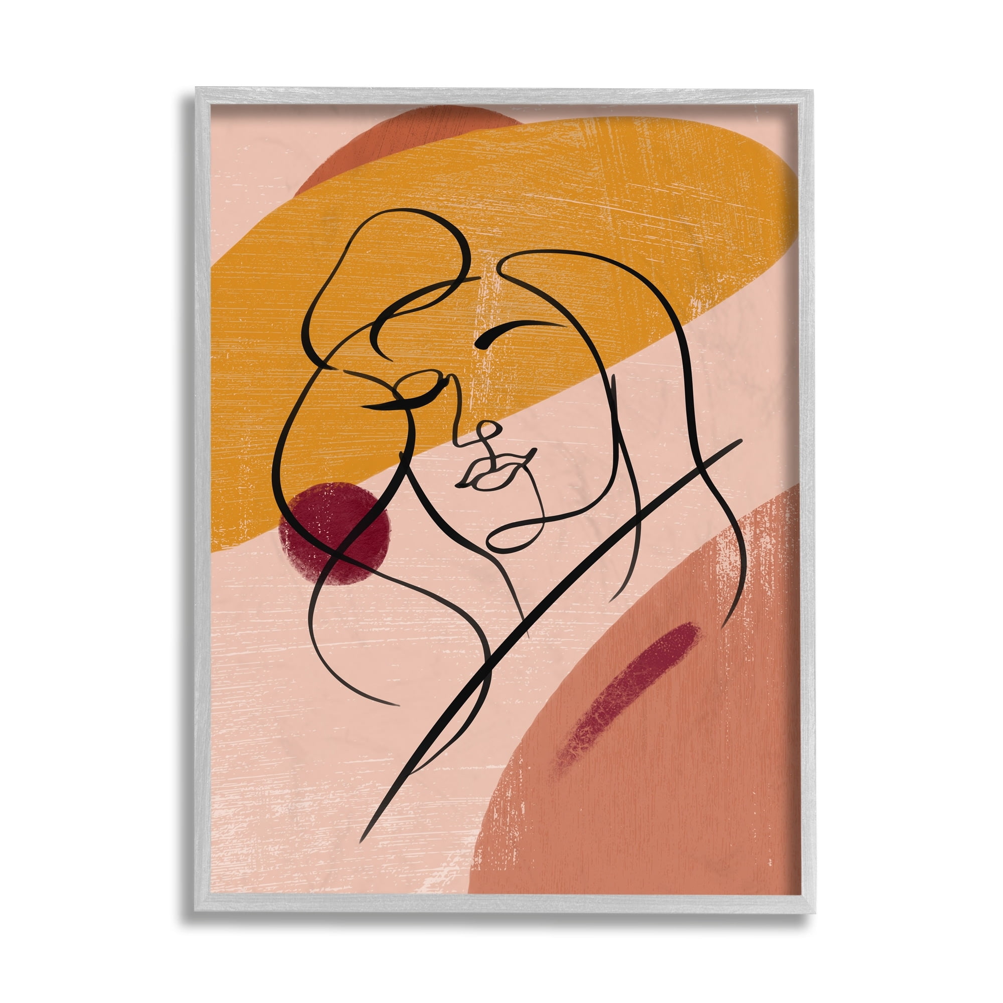 Stupell Industries Abstract Female Portrait Linework Warm Circular Shapes Gray Framed by Ziwei Li