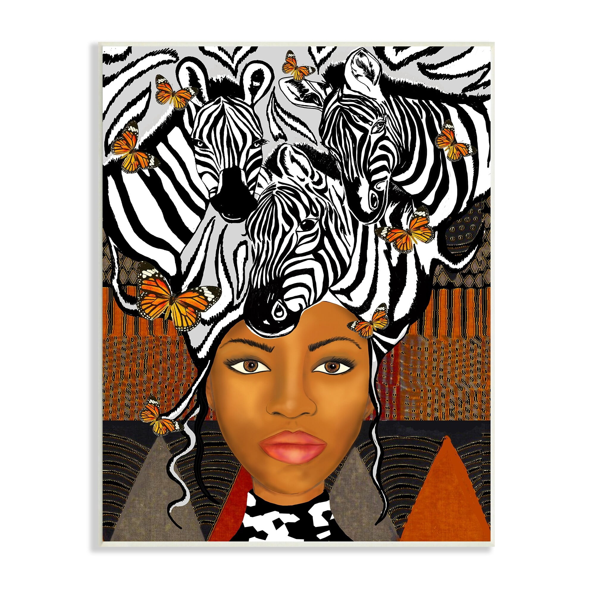 Stupell Industries Abstract Female Portrait Zebra Butterfly Collage Modern Pattern, 10 x 15,Design by Sangita Bachelet