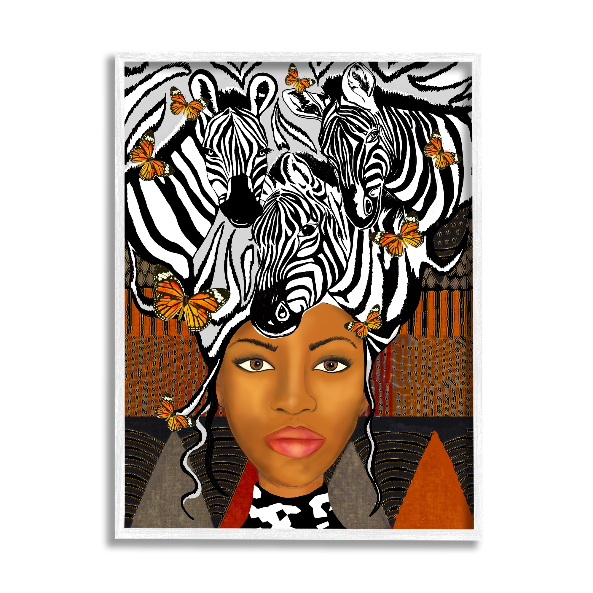 Stupell Industries Abstract Female Portrait Zebra Butterfly Collage Modern Pattern, 11 x 14,Design by Sangita Bachelet