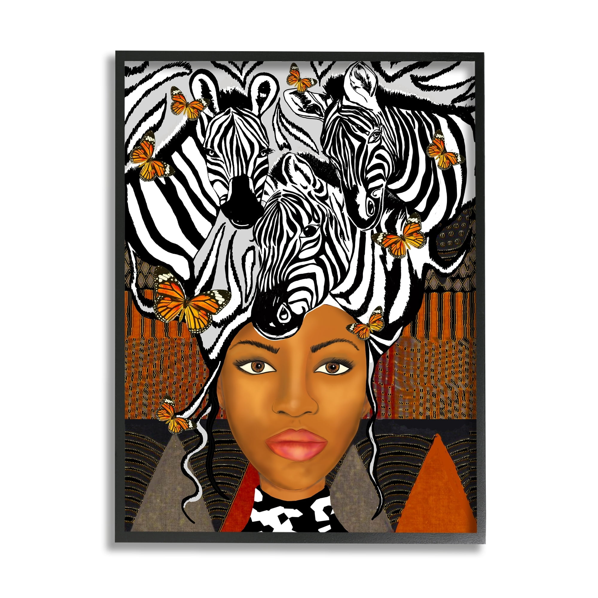 Stupell Industries Abstract Female Portrait Zebra Butterfly Collage Modern Pattern, 24 x 30,Design by Sangita Bachelet