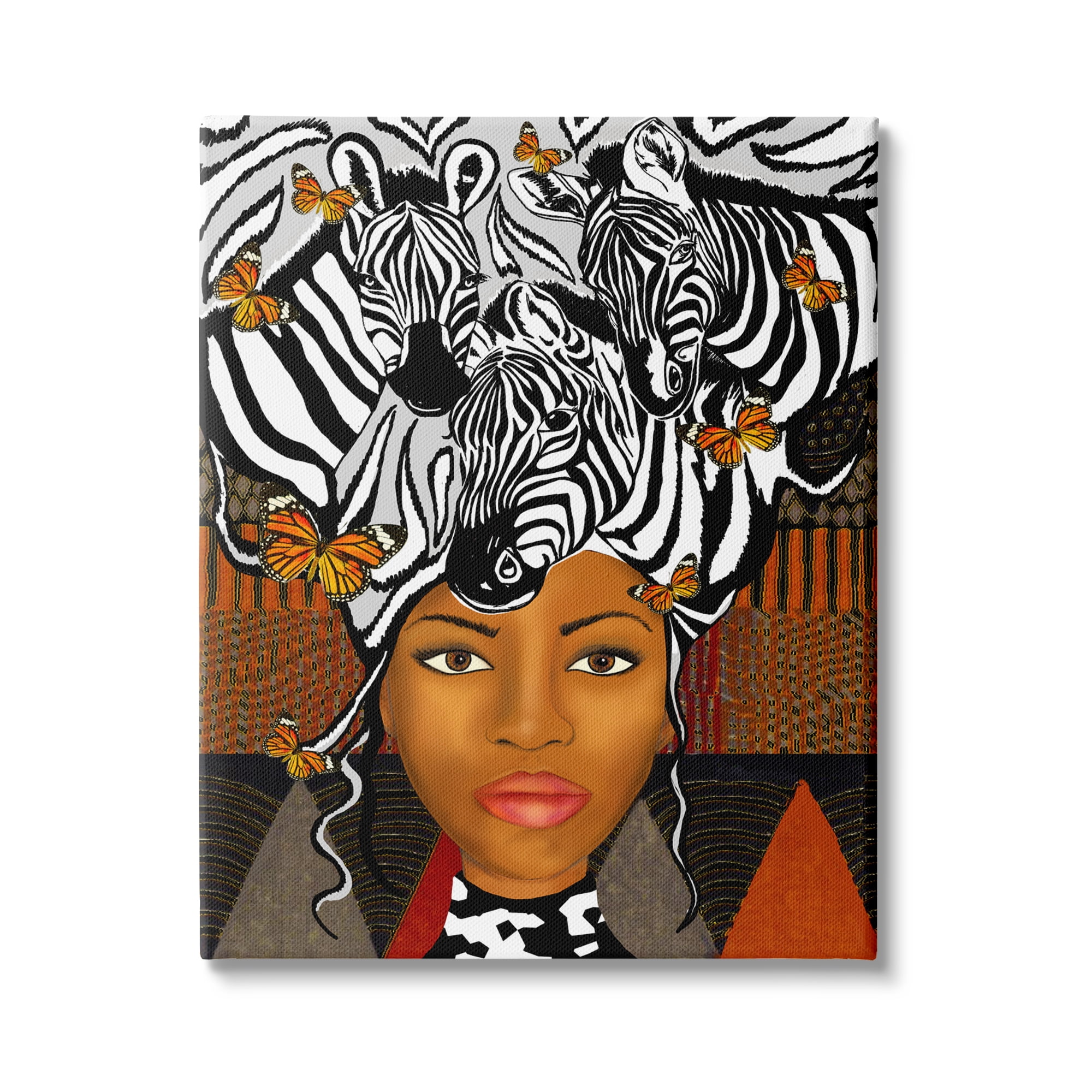 Stupell Industries Abstract Female Portrait Zebra Butterfly Collage Modern Pattern, 36 x 48,Design by Sangita Bachelet
