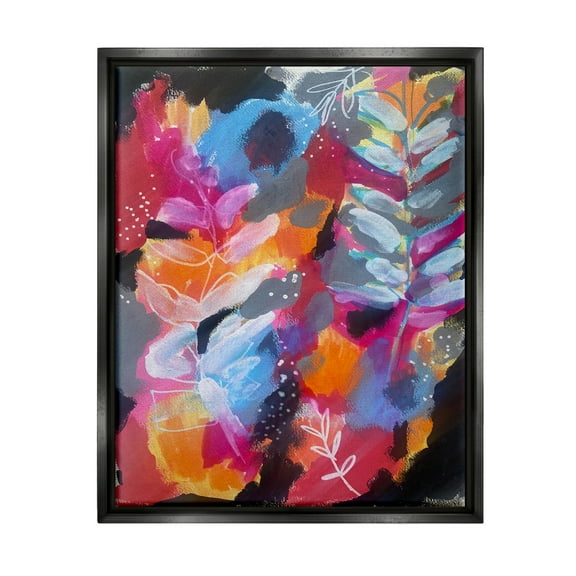 Stupell Industries Abstract Fern Leaves Botanical & Floral Painting Black Floater Framed Art Print Wall Art, 17 x 21