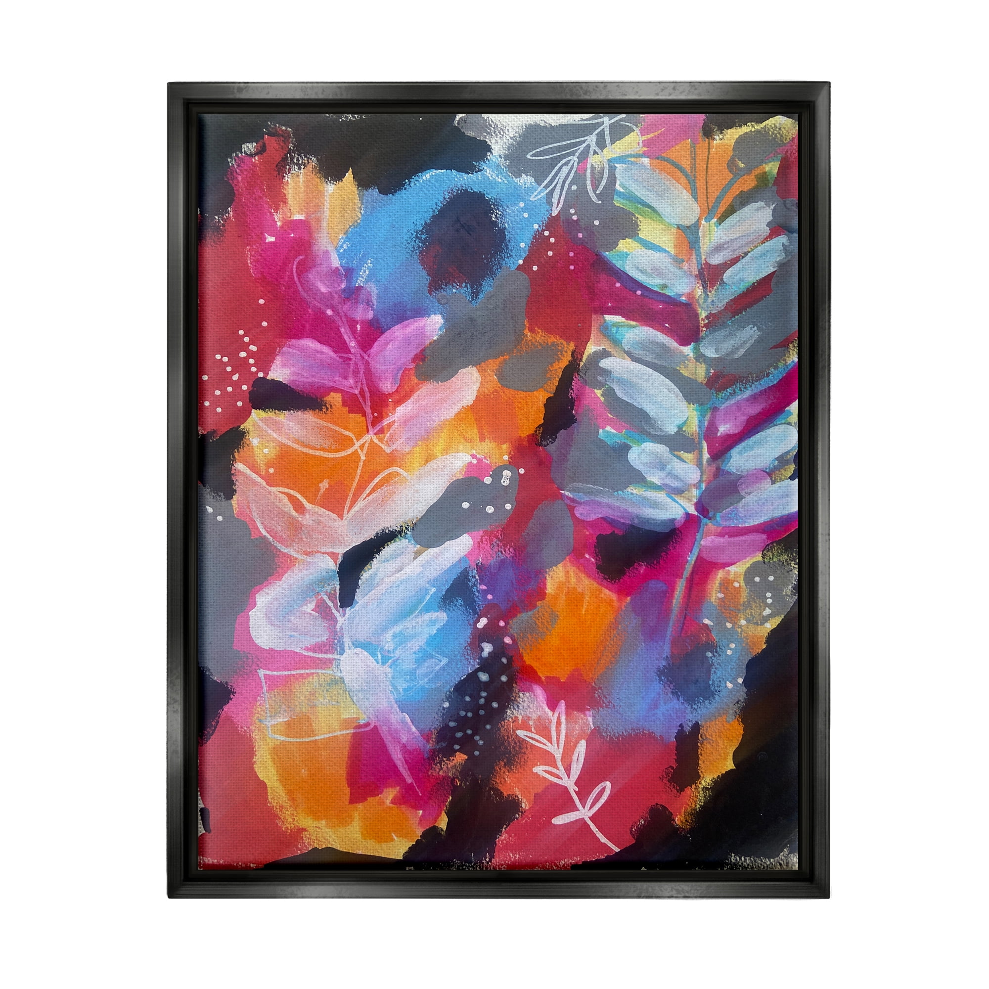 Stupell Industries Abstract Fern Leaves Botanical & Floral Painting Black Floater Framed Art Print Wall Art, 25 x 31