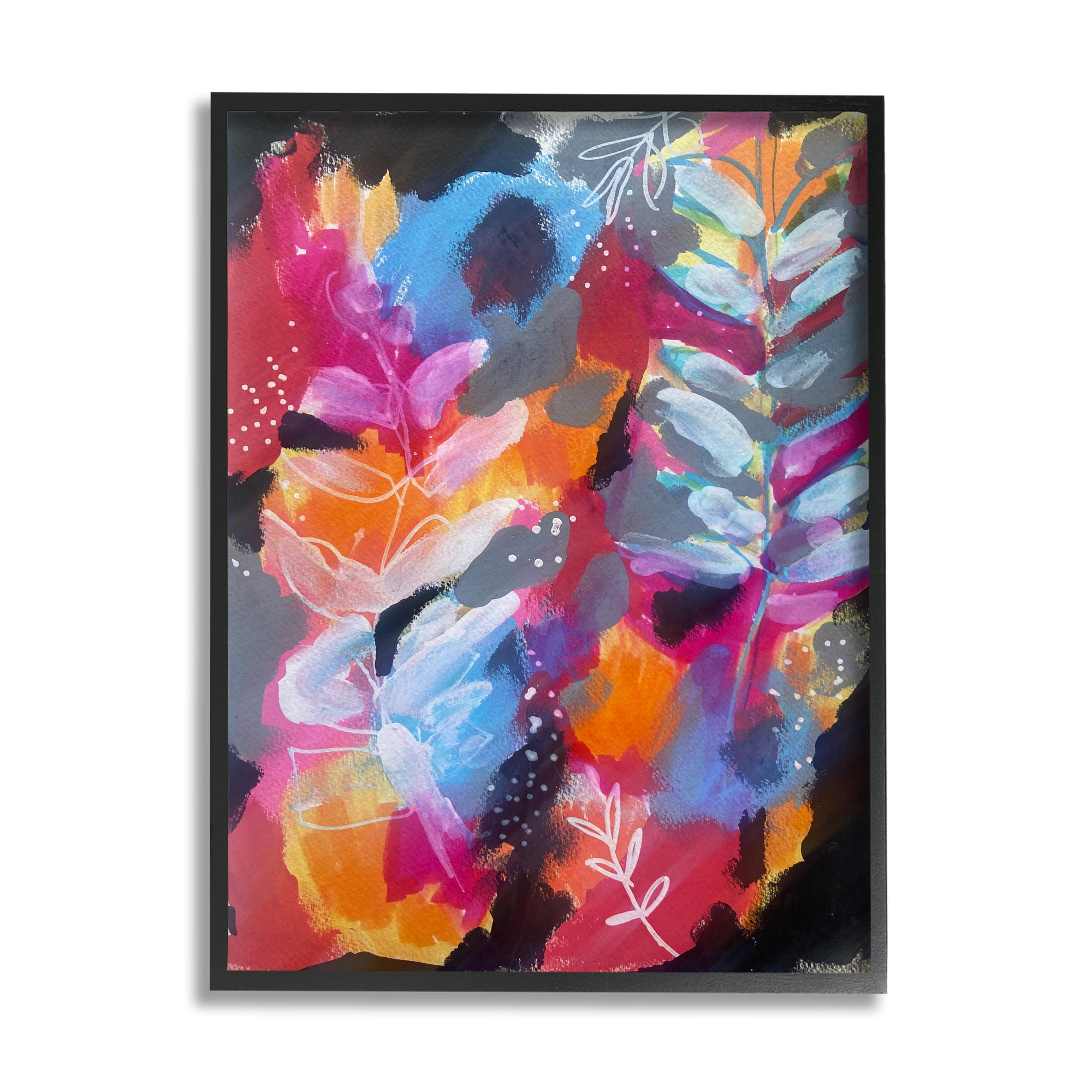 Stupell Industries Abstract Fern Leaves Botanical & Floral Painting Black Framed Art Print Wall Art, 16 x 20