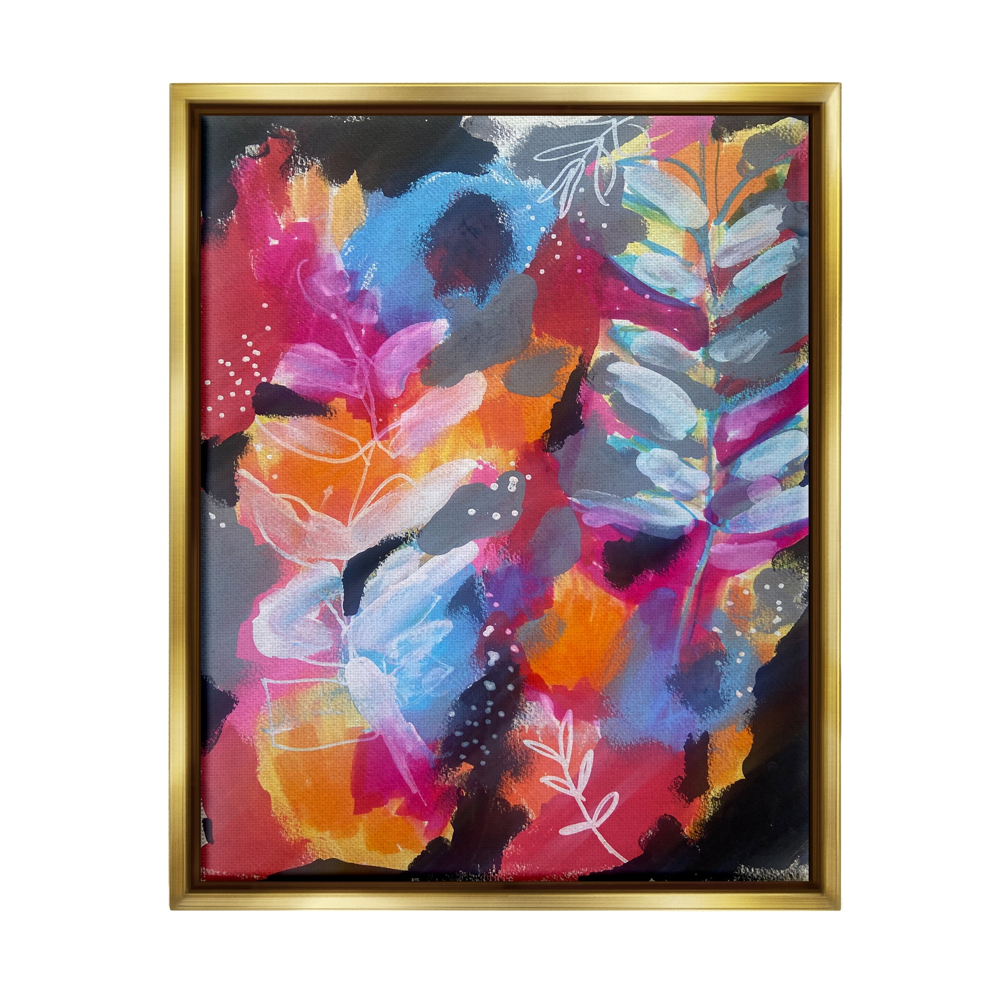Stupell Industries Abstract Fern Leaves Botanical & Floral Painting Gold Floater Framed Art Print Wall Art, 17 x 21