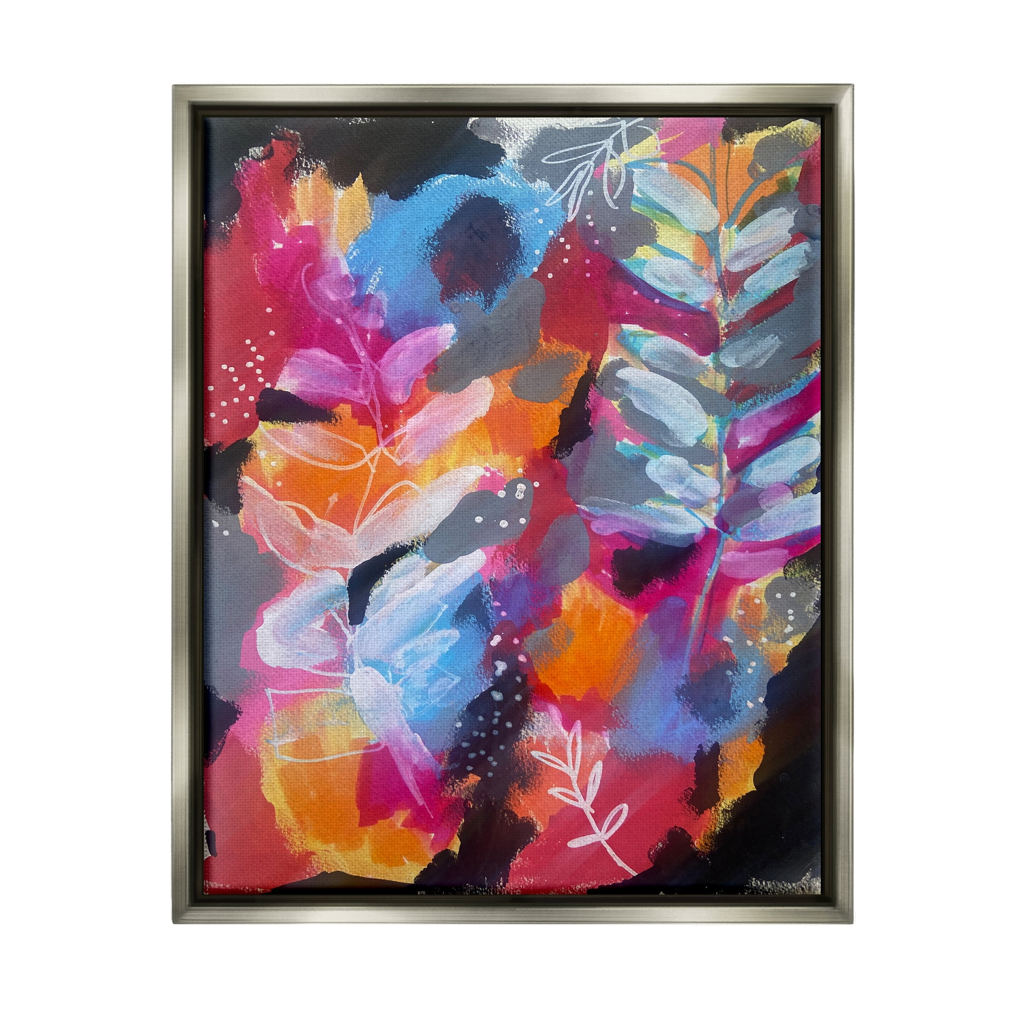 Stupell Industries Abstract Fern Leaves Botanical & Floral Painting Gray Floater Framed Art Print Wall Art, 17 x 21