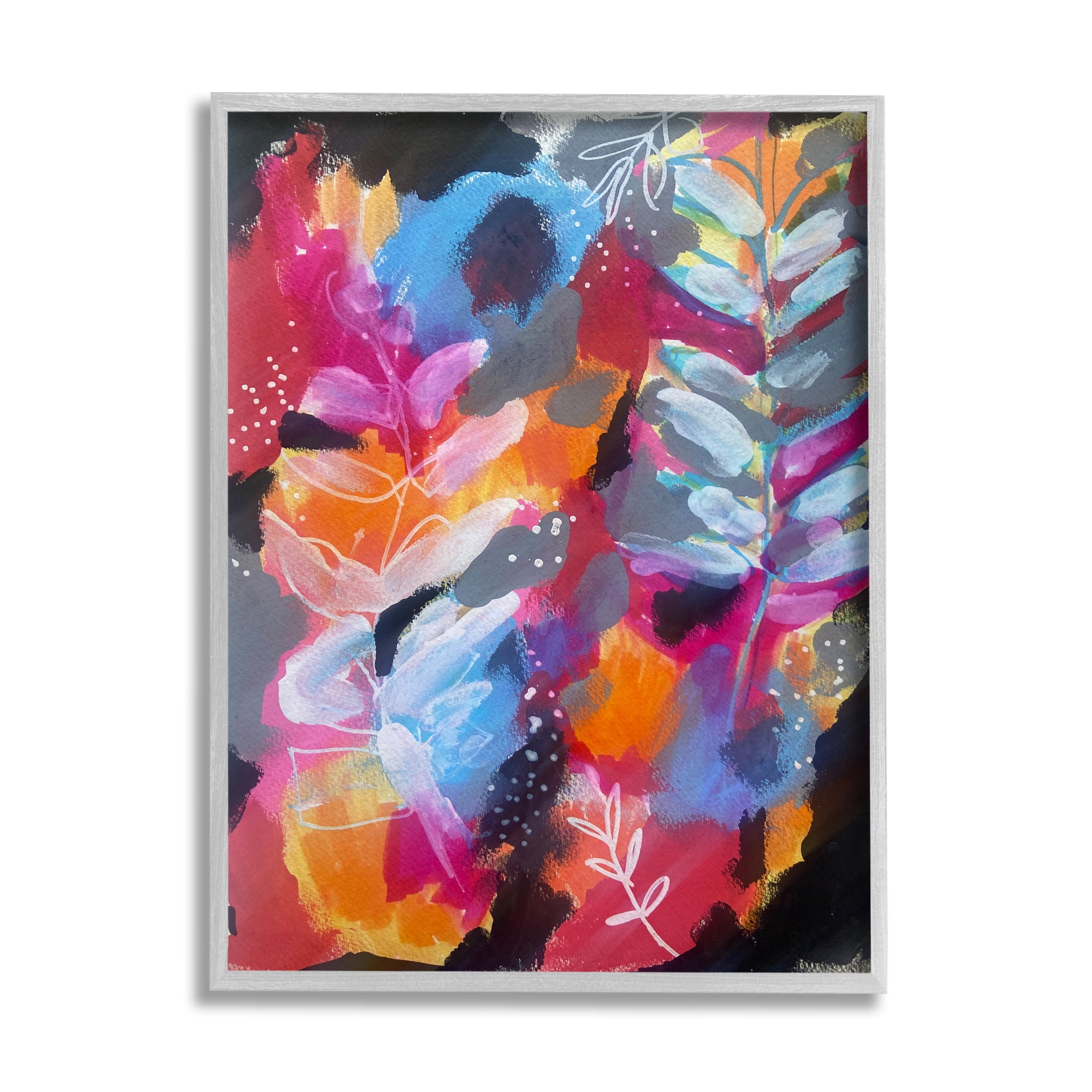 Stupell Industries Abstract Fern Leaves Botanical & Floral Painting Gray Framed Art Print Wall Art, 11 x 14