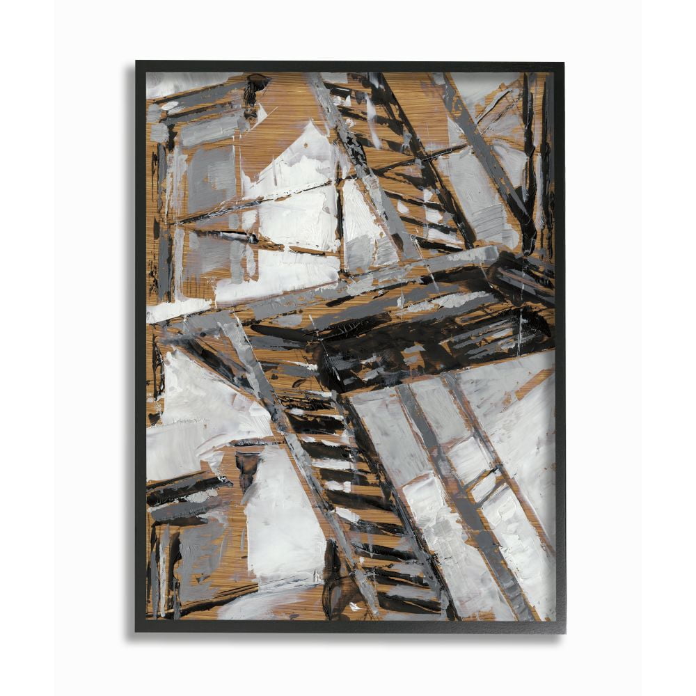 Stupell Industries Abstract Fire Escape Gold Silver City Painting Framed Wall Art by Ethan Harper, 16" x 20", Black Framed