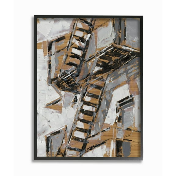 Stupell Industries Abstract Fire Escape Silver Gold City Painting Black Framed Art Print Wall Art, 11x14, by Ethan Harper