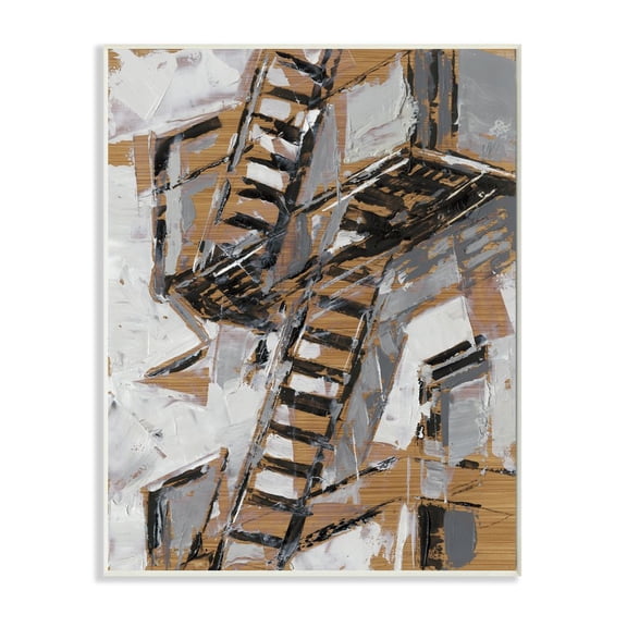 Stupell Industries Abstract Fire Escape Silver Gold City Painting Wall Plaque by Ethan Harper, 10" x 15", Wall Plaque