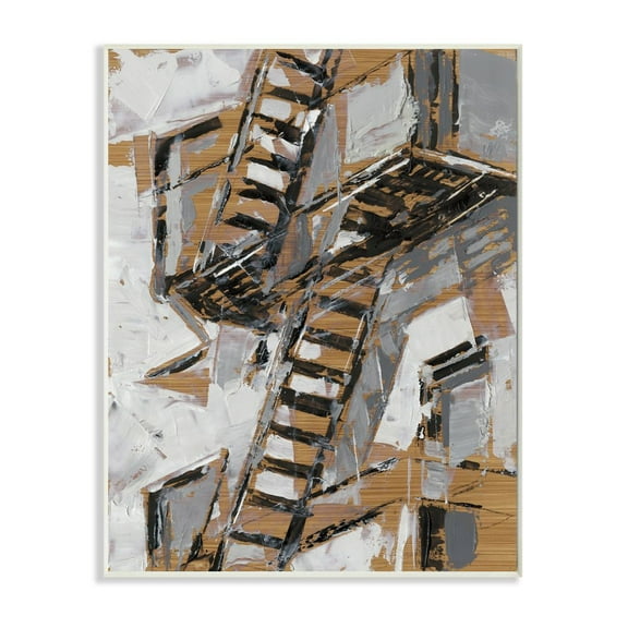 Stupell Industries Abstract Fire Escape Silver Gold City Painting Wall Plaque by Ethan Harper