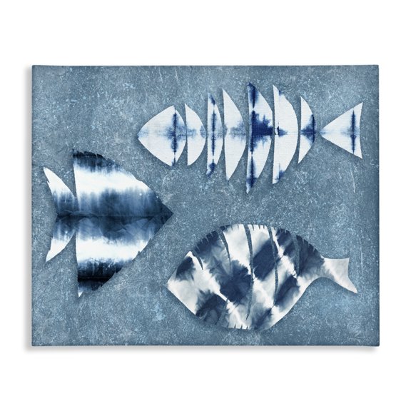 Stupell Industries Bohemian Abstract Fish Silhouette Shapes Blue Tie Dye Pattern Canvas Art, 20 x 16, by Ziwei Li