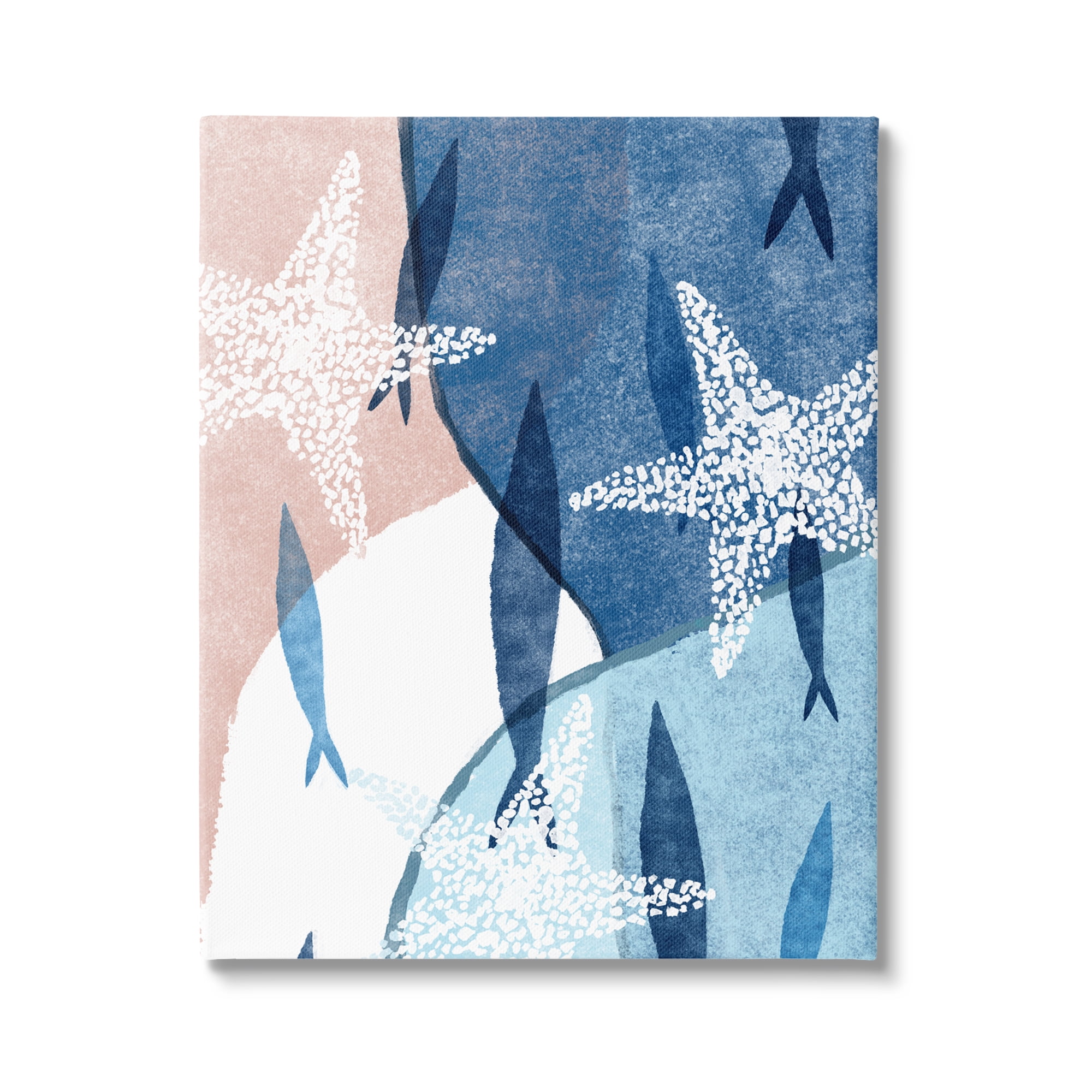 Stupell Industries Abstract Fish Swimming Speckled Starfish Blocked Design Painting Gallery Wrapped Canvas Print Wall Art, Design by Ziwei Li