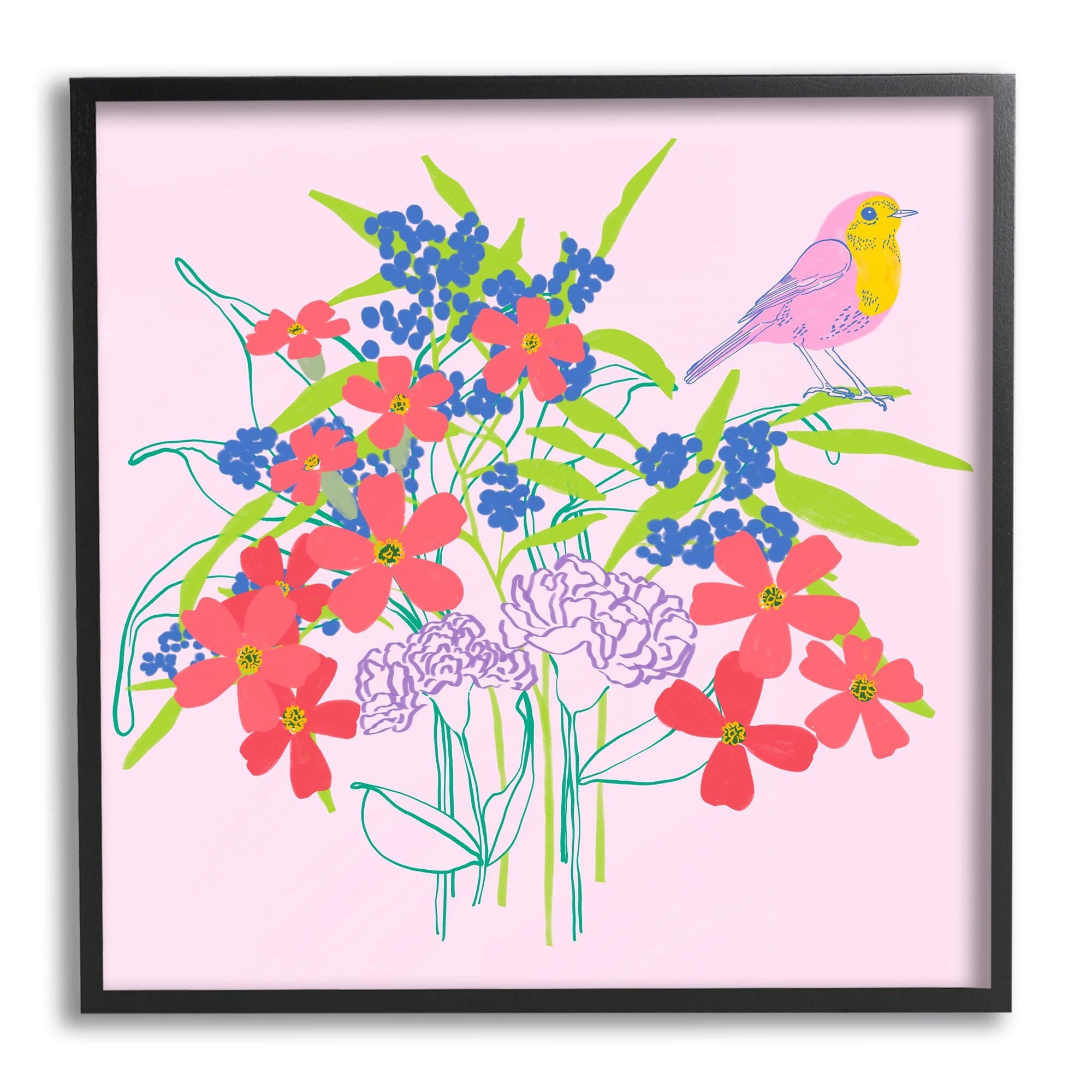 Stupell Industries Abstract Floral Arrangement Animals & Insects Painting Black Framed Art Print Wall Art, 12 x 12