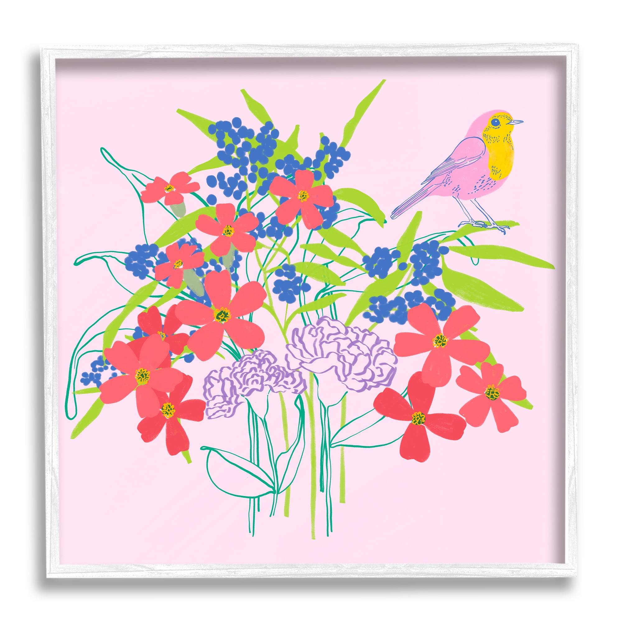 Stupell Industries Abstract Floral Arrangement Animals & Insects Painting White Framed Art Print Wall Art, 12 x 12