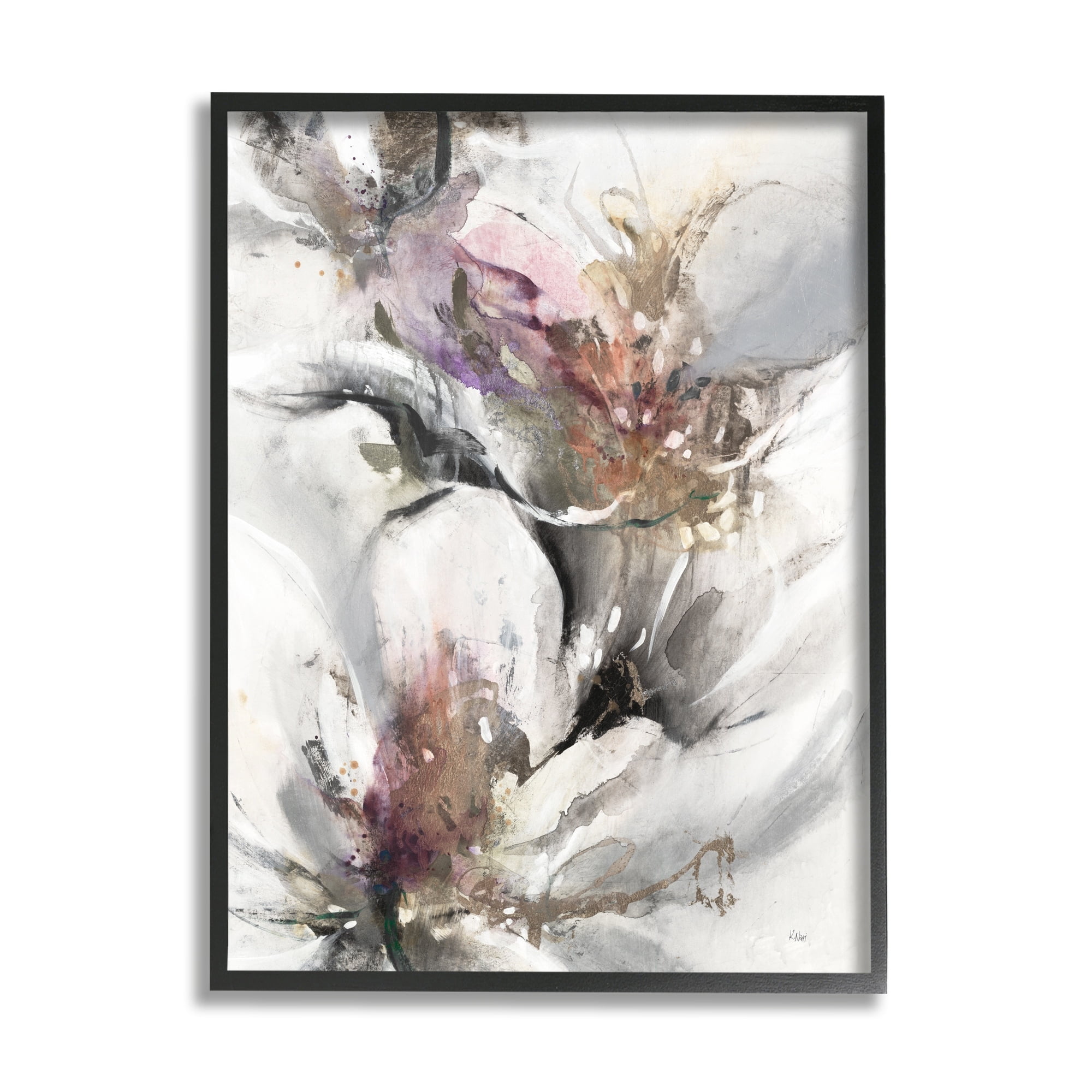 Stupell Industries Abstract Floral Blossoms White Petals Nature Design Painting Black Framed Art Print Wall Art, Design by K. Nari