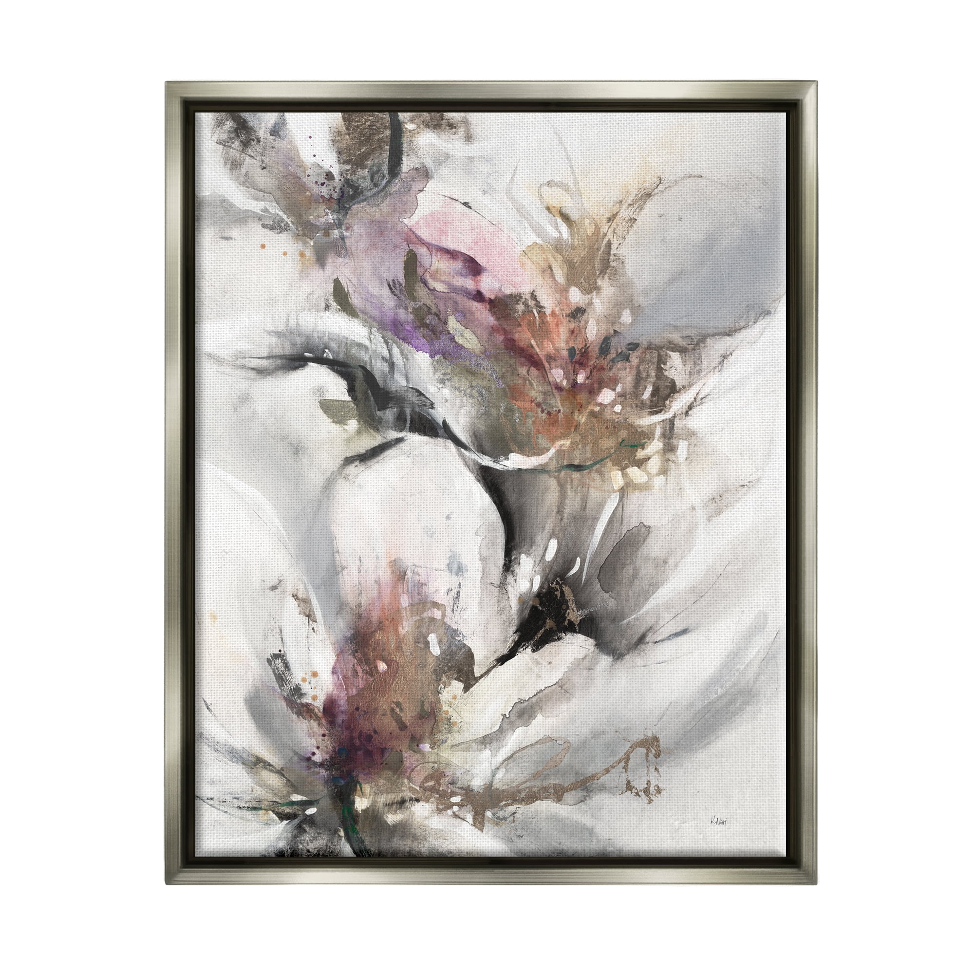 Stupell Industries Abstract Floral Blossoms White Petals Nature Design Painting Luster Gray Floating Framed Canvas Print Wall Art, Design by K. Nari