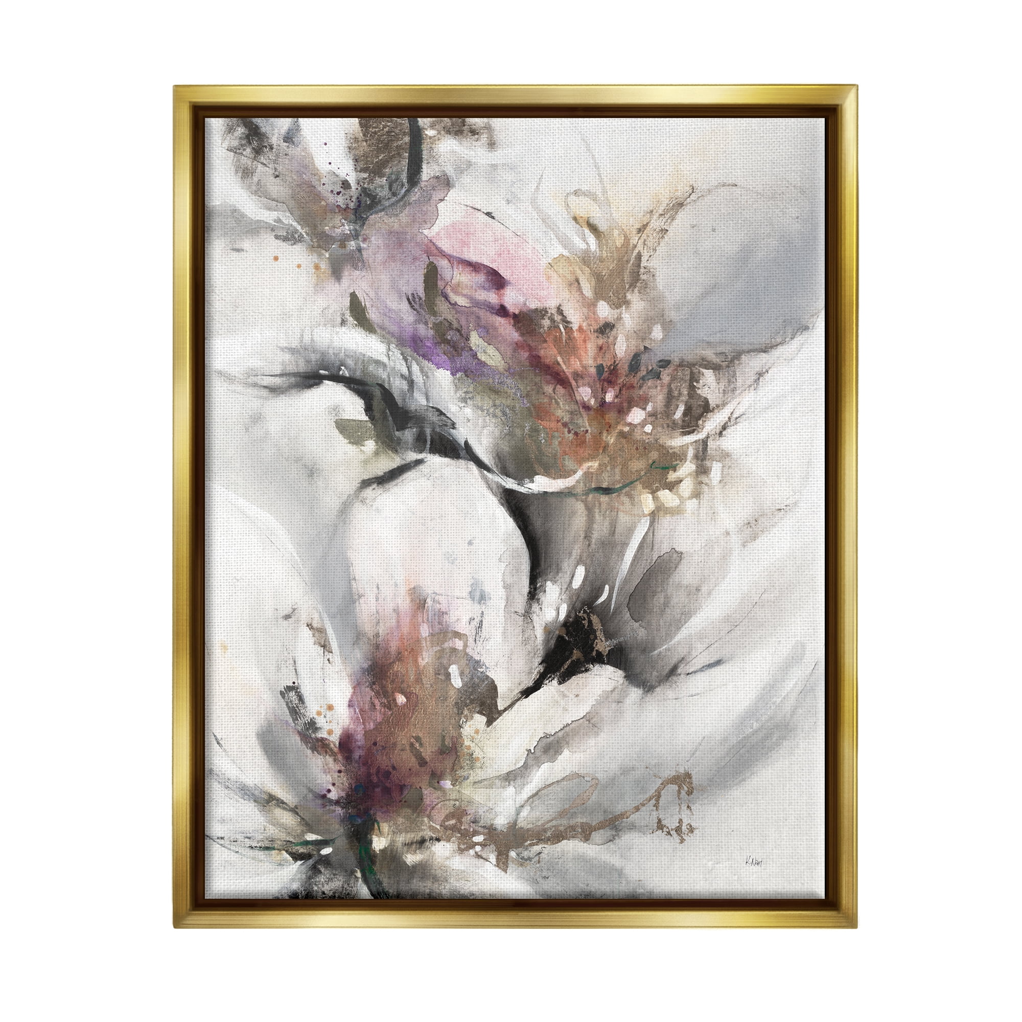 Stupell Industries Abstract Floral Blossoms White Petals Nature Design Painting Metallic Gold Floating Framed Canvas Print Wall Art, Design by K. Nari