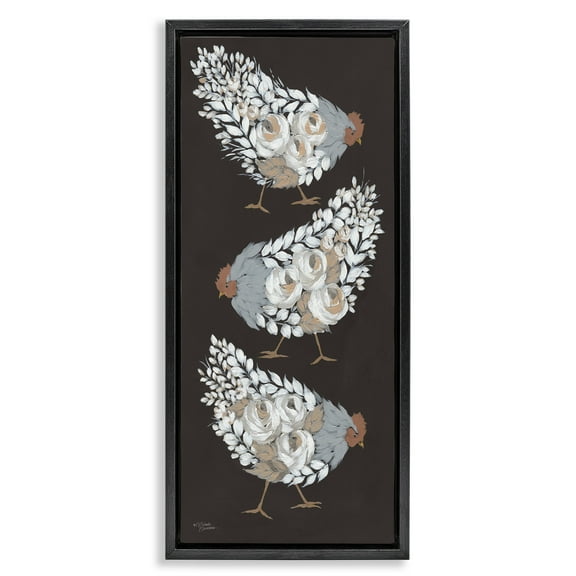 Stupell Industries Abstract Floral Body Hens Animals & Insects Painting Black Floater Framed Canvas Art Print Wall Art, 11 x 25