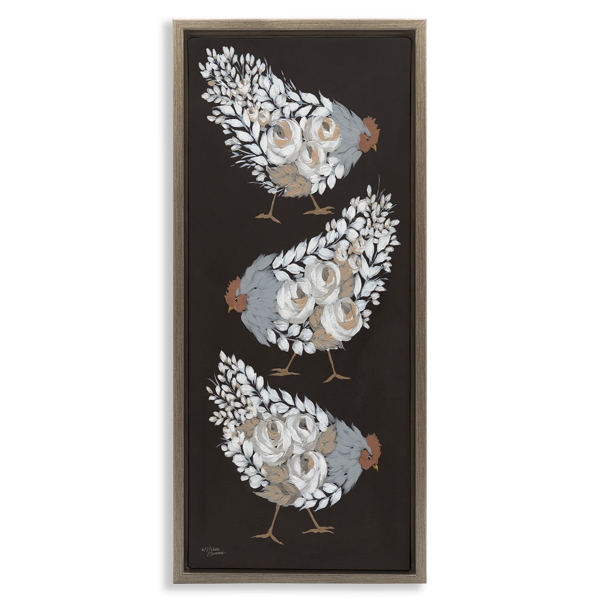Stupell Industries Abstract Floral Body Hens Animals & Insects Painting Brown Floater Framed Canvas Art Print Wall Art, 11 x 25