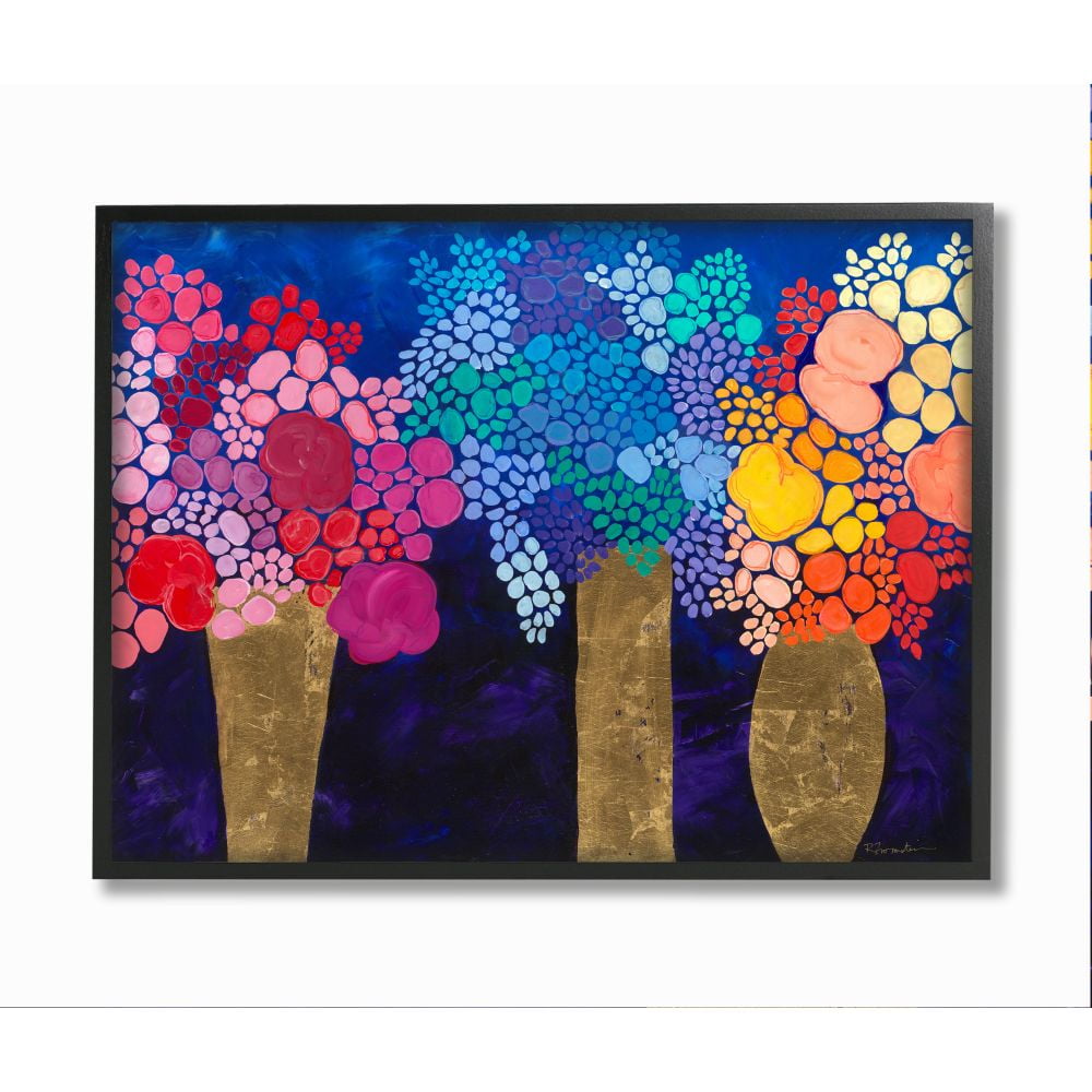Stupell Industries Abstract Floral Bouquets Playful Multi-color Flowers Framed Wall Art Design by Third and Wall, 24" x 30", Black Framed