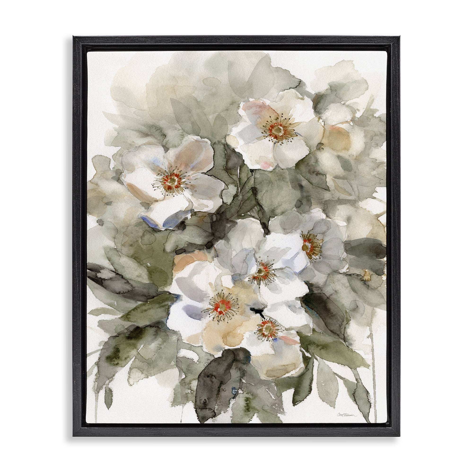 Stupell Industries Abstract Floral Bundle Plants & Flowers Painting Black Floater Framed Canvas Art Print Wall Art, 25 x 31
