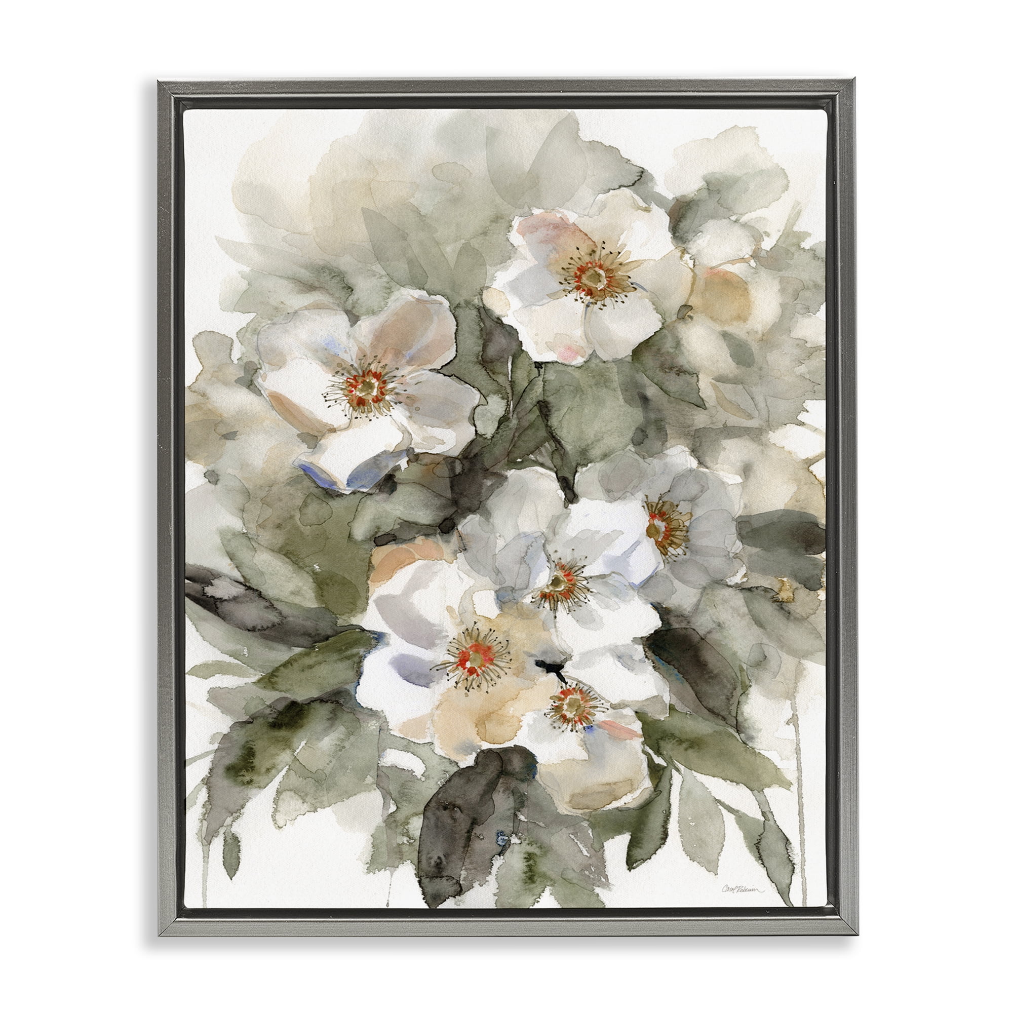 Stupell Industries Abstract Floral Bundle Plants & Flowers Painting Gray Floater Framed Canvas Art Print Wall Art, 17 x 21