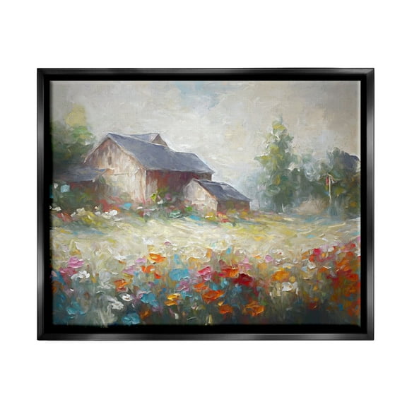Stupell Industries Abstract Floral Countryside Landscape Painting Black Floater Framed Canvas Art Print Wall Art, 21 x 17
