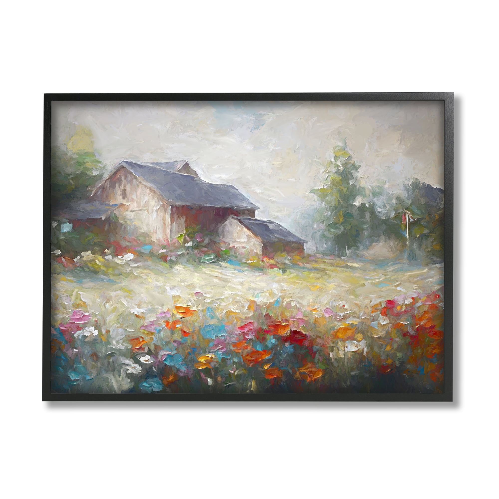 Stupell Industries Abstract Floral Countryside Landscape Painting Black Framed Art Print Wall Art, 14 x 11