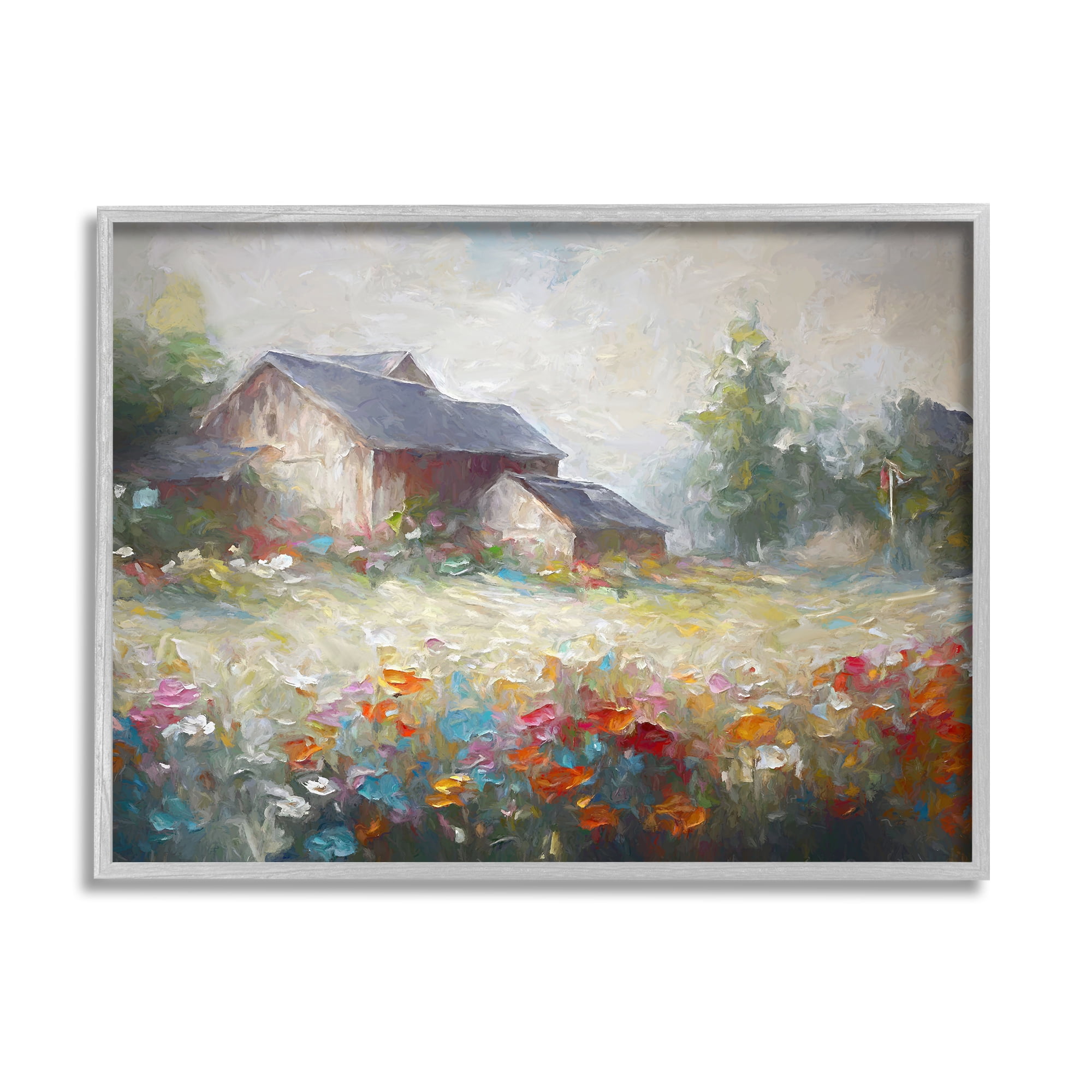 Stupell Industries Abstract Floral Countryside Landscape Painting Gray Framed Art Print Wall Art, 14 x 11