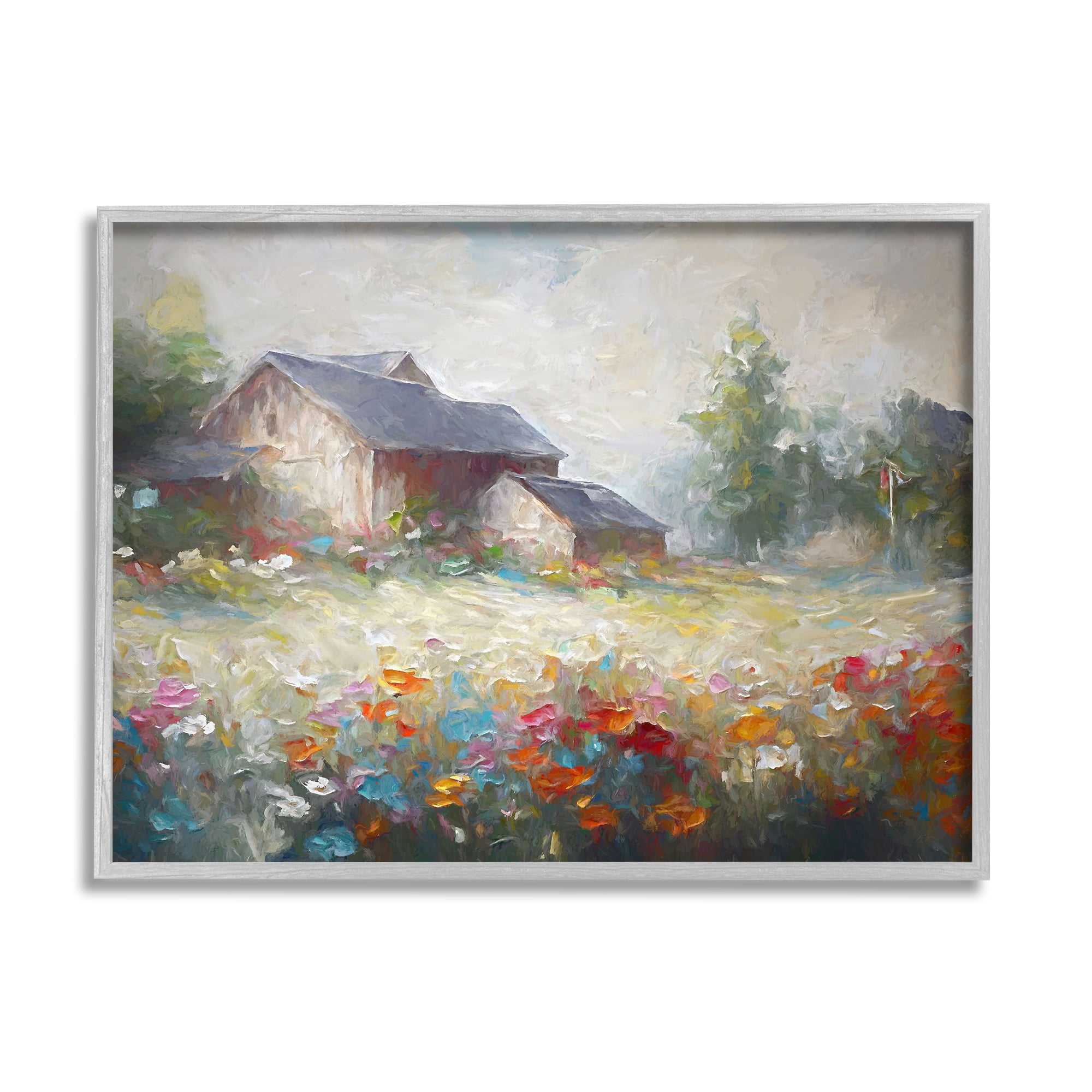 Stupell Industries Abstract Floral Countryside Landscape Painting Gray Framed Art Print Wall Art, 20 x 16