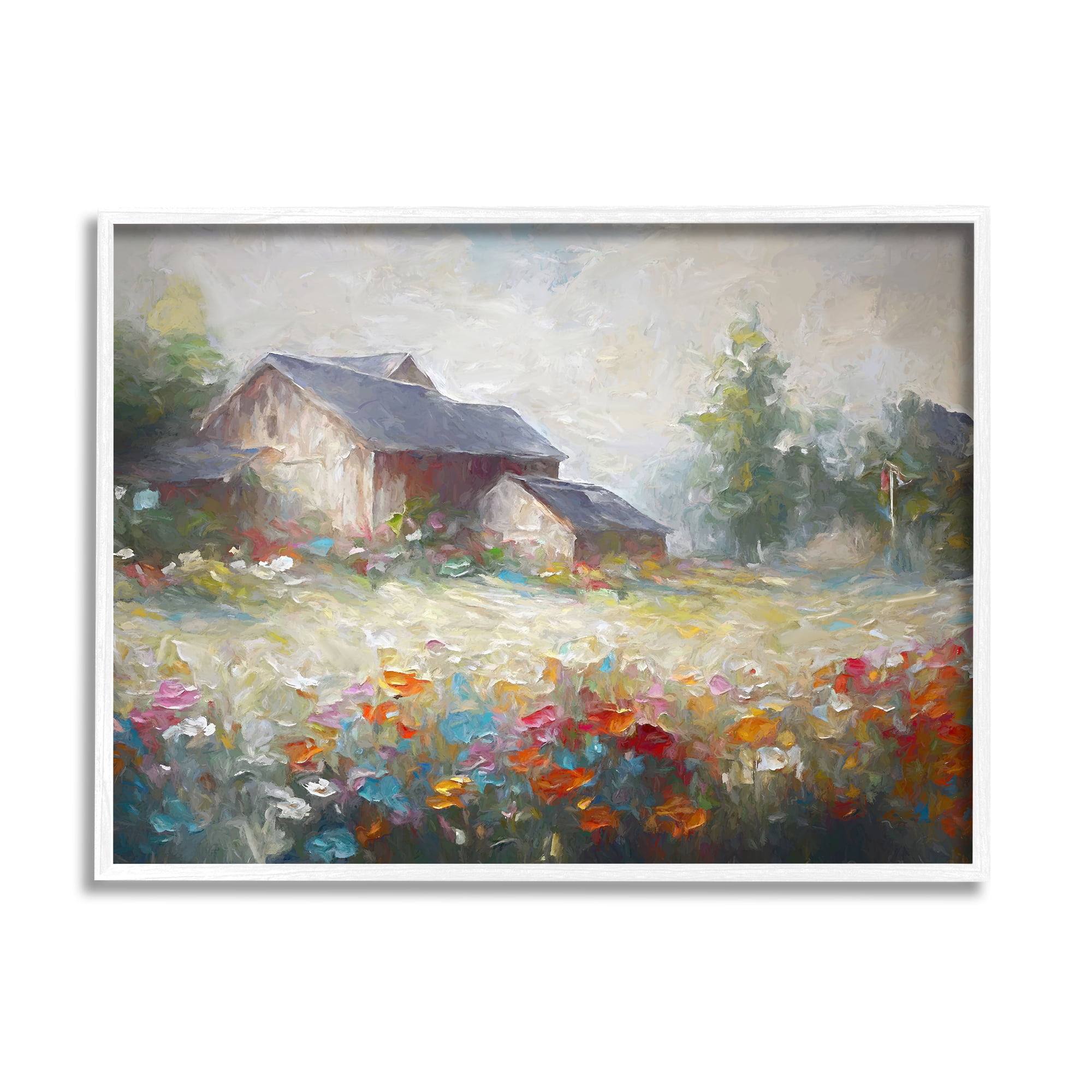 Stupell Industries Abstract Floral Countryside Landscape Painting White Framed Art Print Wall Art, 30 x 24