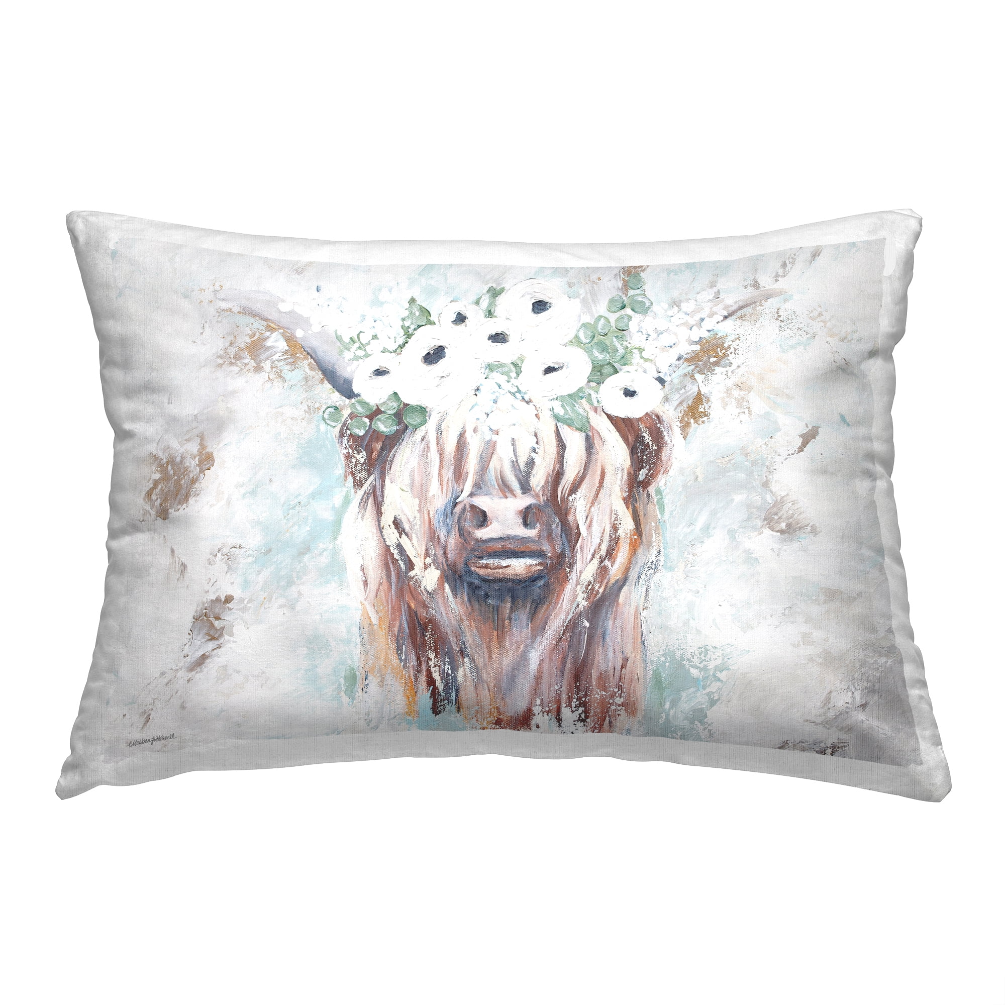 Stupell Industries Abstract Floral Cow Decorative Printed Throw Pillow, 14 x 20