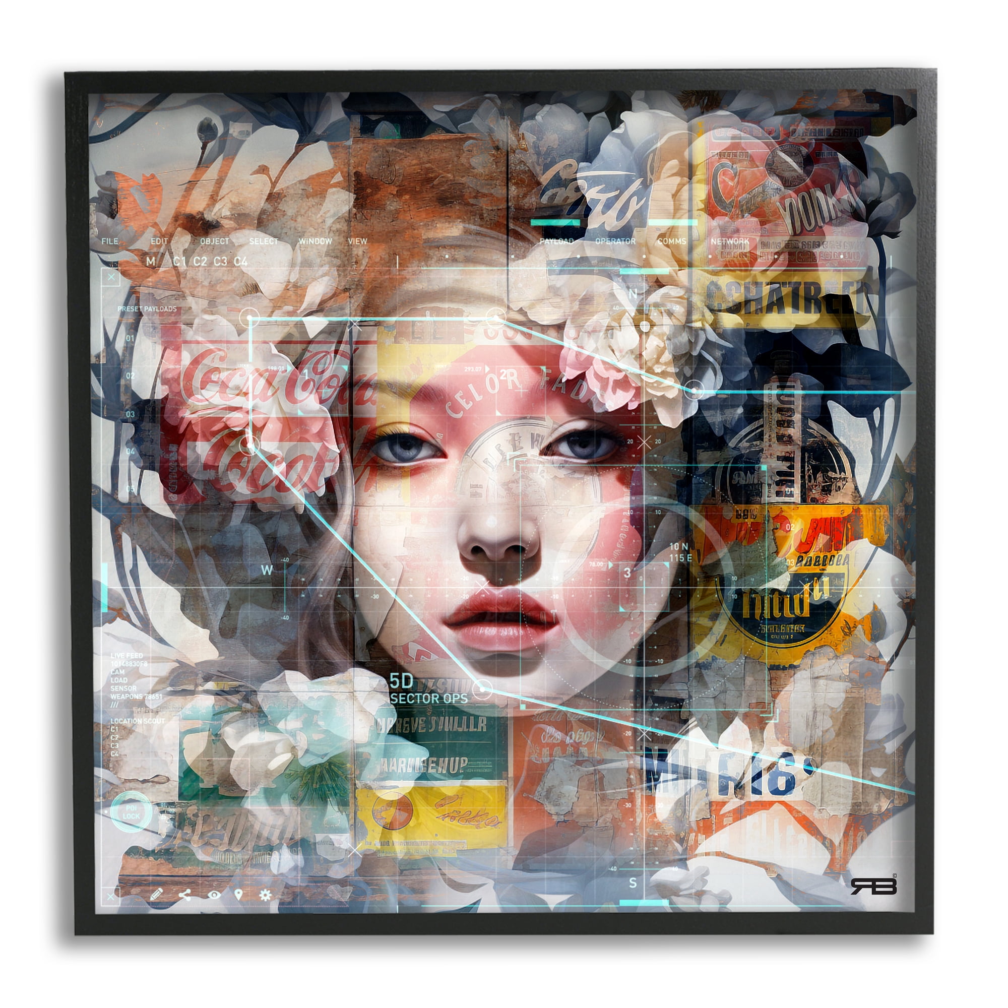 Stupell Industries Abstract Floral Girl Collage Abstract Painting Black Framed Art Print Wall Art, 24 x 24