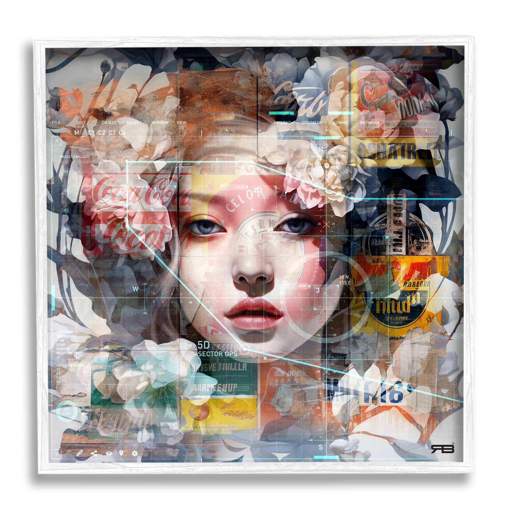 Stupell Industries Abstract Floral Girl Collage Abstract Painting White Framed Art Print Wall Art, 12 x 12