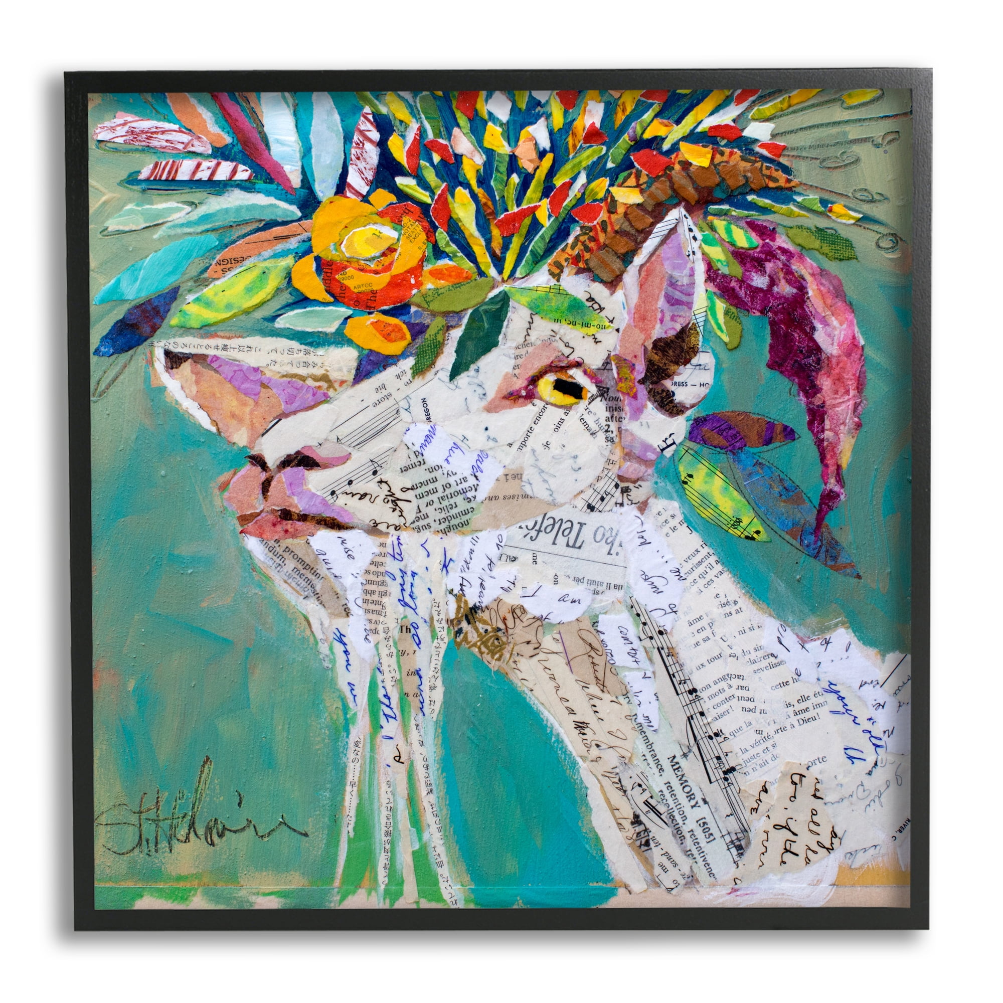 Stupell Industries Abstract Floral Goat Animals & Insects Painting Black Framed Art Print Wall Art, 17 x 17