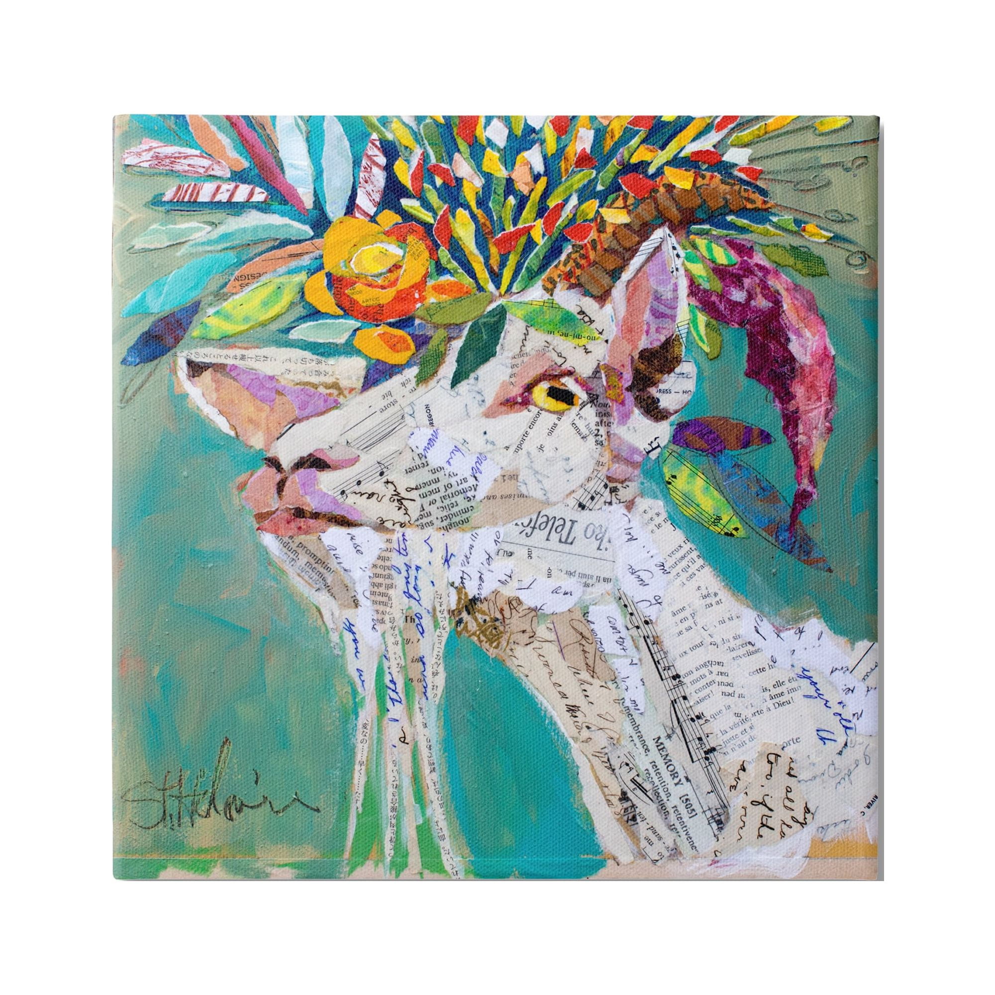 Stupell Industries Abstract Floral Goat Animals & Insects Painting Gallery Wrapped Canvas Art Print Wall Art, 17 x 17