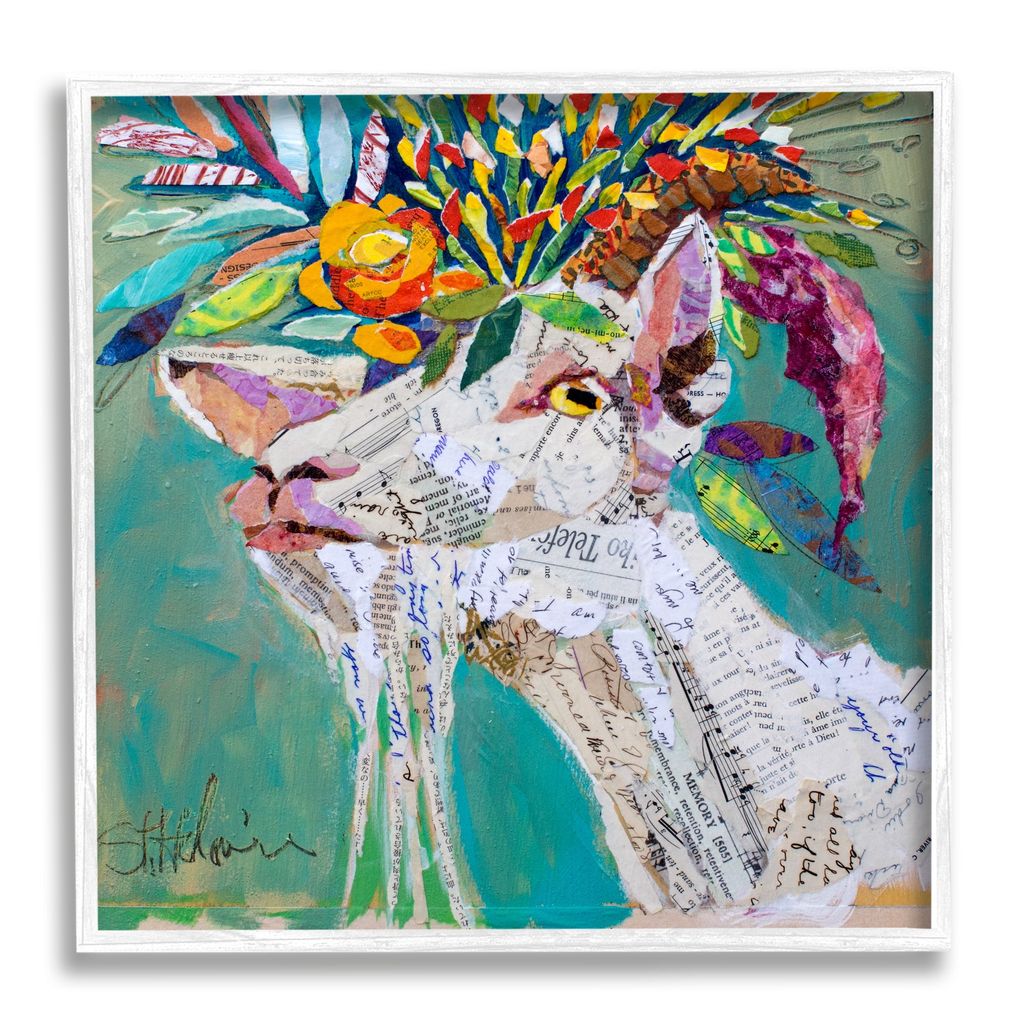 Stupell Industries Abstract Floral Goat Animals & Insects Painting White Framed Art Print Wall Art, 17 x 17