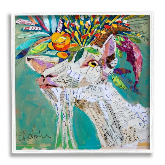 Stupell Industries Abstract Floral Goat Animals & Insects Painting White Framed Art Print Wall Art, 24 x 24