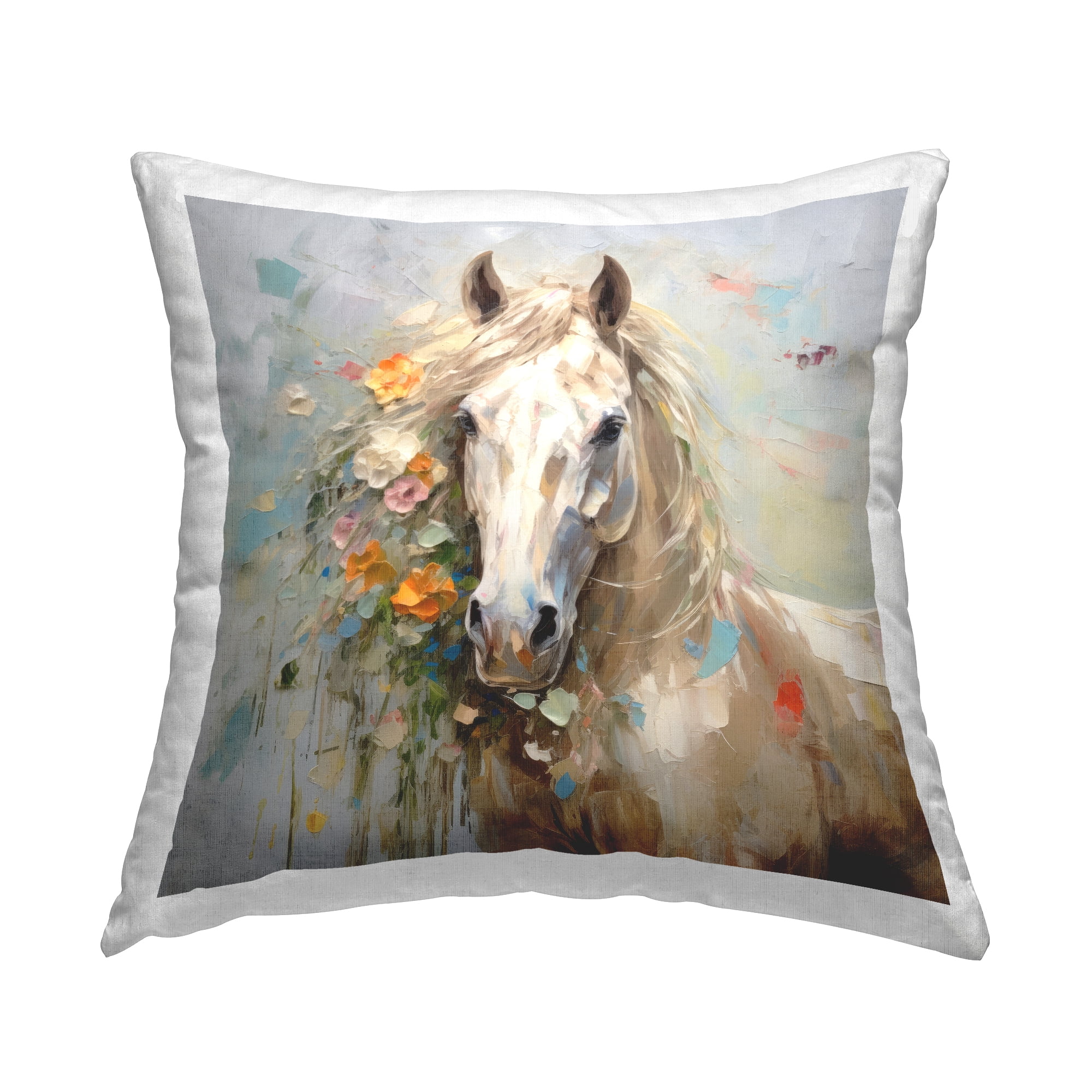 Stupell Industries Abstract Floral Horse Portrait Decorative Printed Throw Pillow, 18 x 18