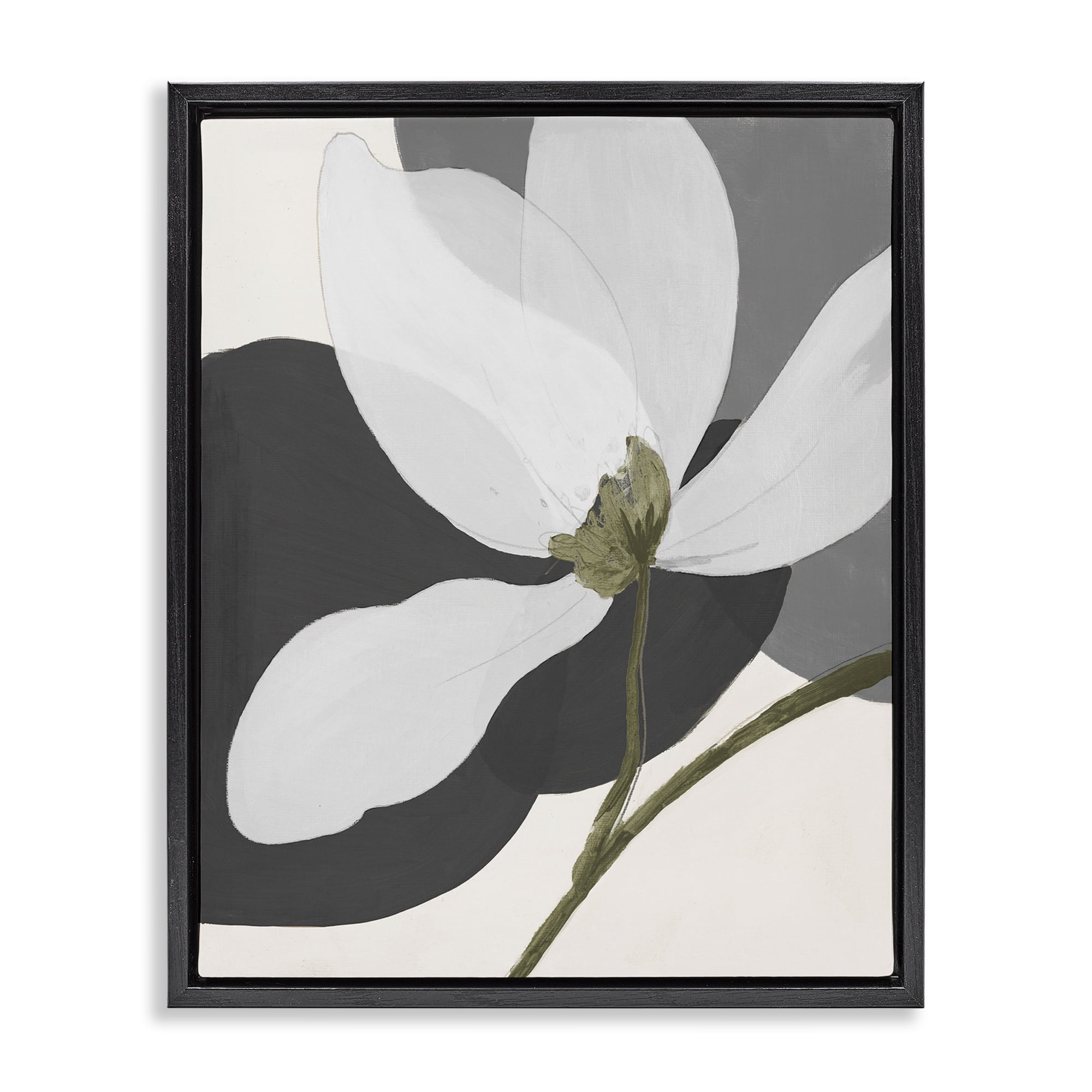 Stupell Industries Abstract Floral Shape Botanical & Floral Painting Black Floater Framed Art Print Wall Art, 25 x 31